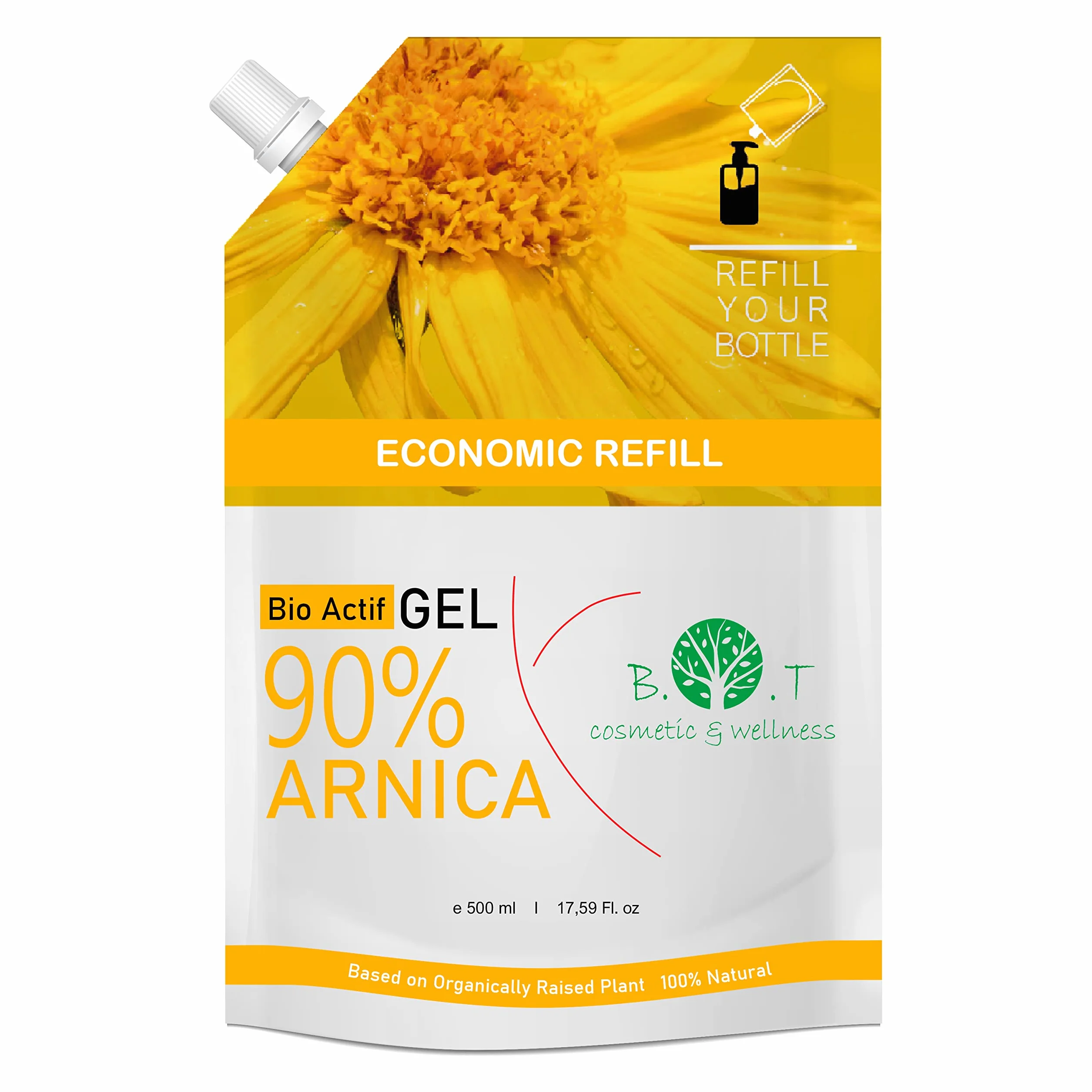 B.O.T Cosmetic & Wellness - 100% Naturalny Żel z Arniki 500ml | Ekstrakt z Kwiatu Arniki | Intensywny Żel do Masażu | Lekka i Nie Pozostawiająca Plam Tekstura | Wegański Produkt