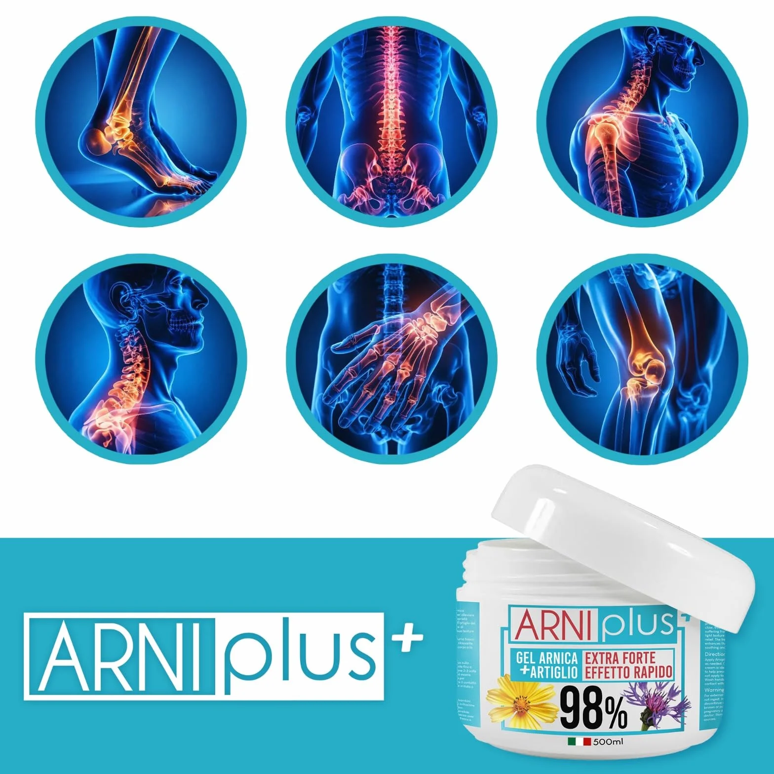 ARNIplus+ Arnika Gel ekstra mocny 500 ml, z witaminą C, silnie skoncentrowana maść z arniki na zakwasy, do rozluźnienia mięśni, maść na zapalenie pochewek ścięgien, chłodząca maść sportowa do mięśni