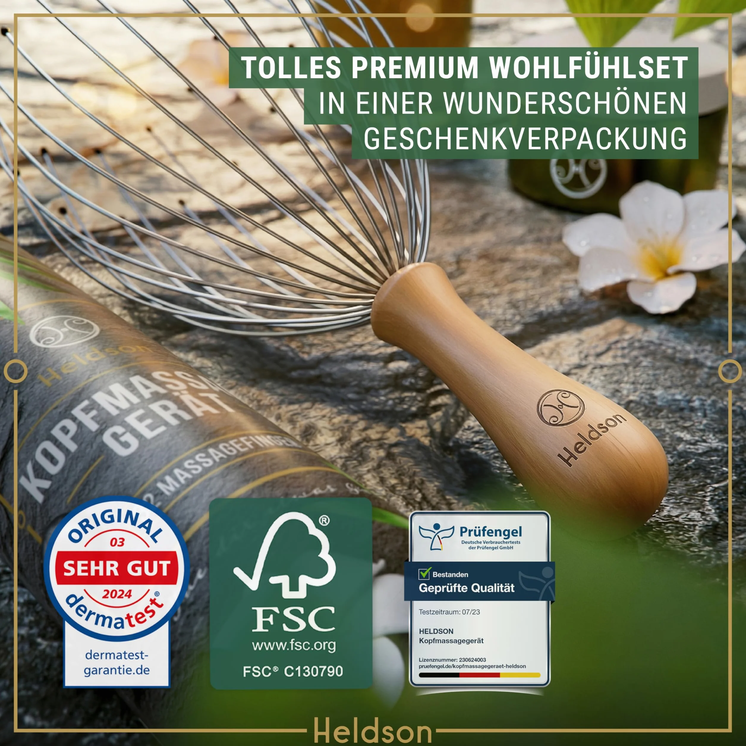 HELDSON® Masażer głowy pająk FSC 100% masażer skóry głowy prezent wellness
