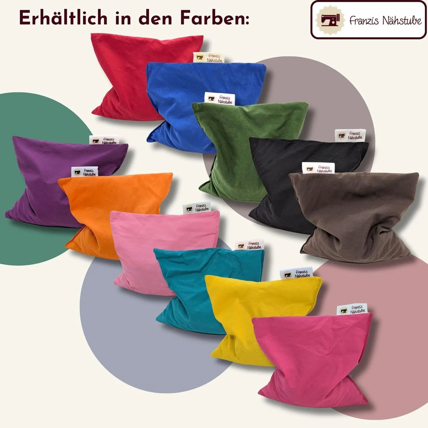 Franzis Nähstube 50x20cm Cherry pit pillow blue in 100% cotton I Microwavable cherry pit pillow 50x20 I Heat pad, cherry pit pillow, neck heat pillow