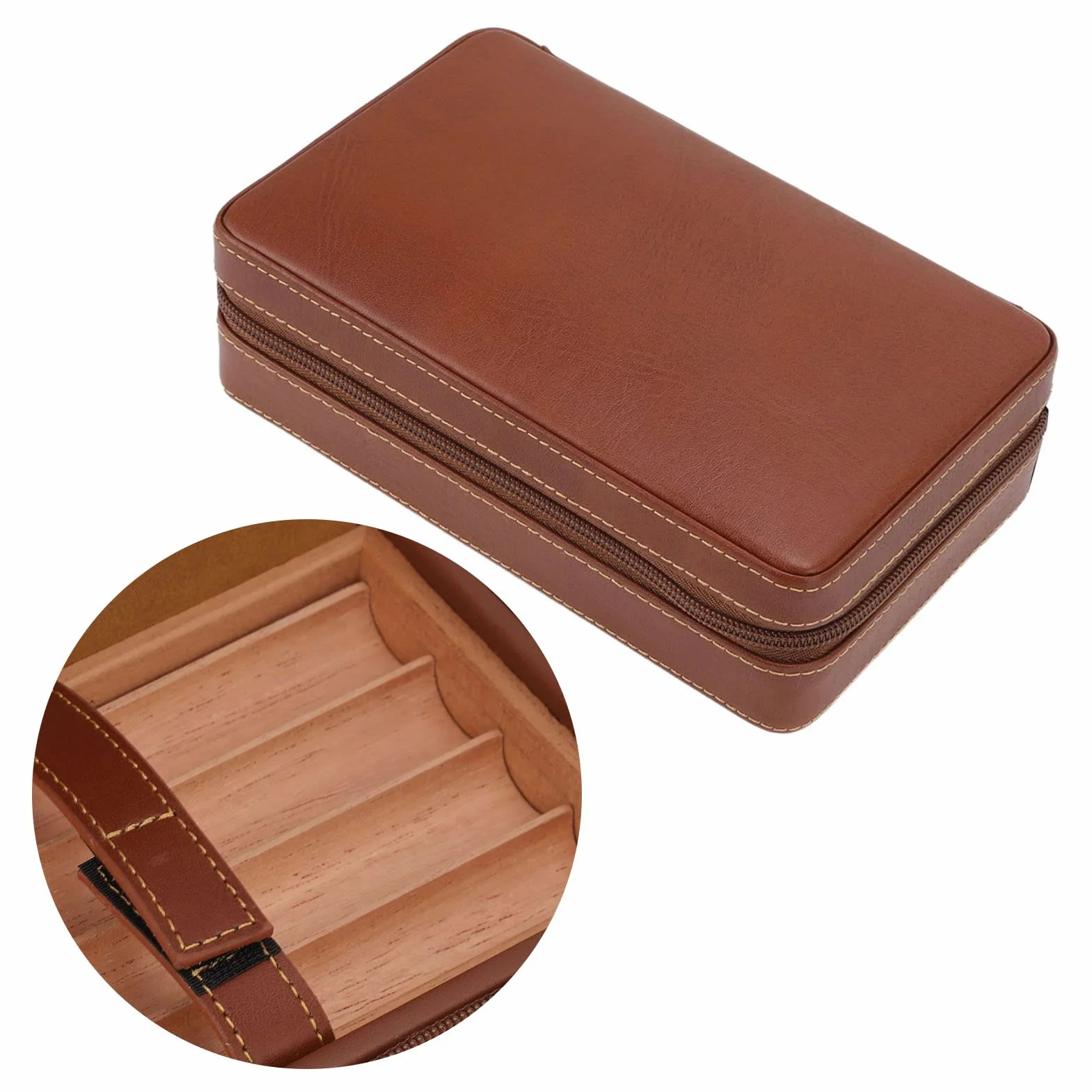 Przenośny humidor na cygara z nawilżaczem, skórzany zestaw Cedar Wood, na 4 cygara