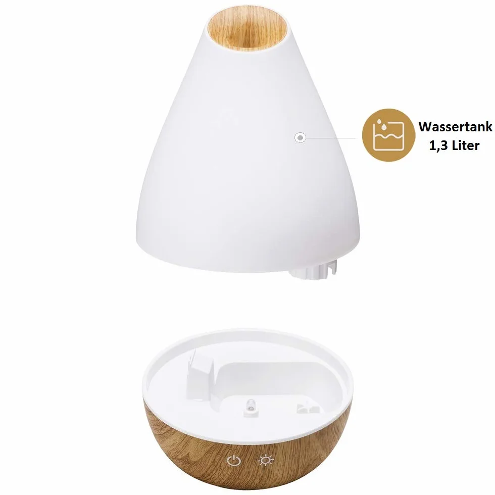 Promed AL-1300 WS dyfuzor zapachowy 1300 ml, ultradźwiękowy nawilżacz powietrza 1,3 l, nawilżacz powietrza, elektryczna lampa zapachowa, wzornictwo z drewna z 7 kolorami LED, dyfuzor do aromaterapii