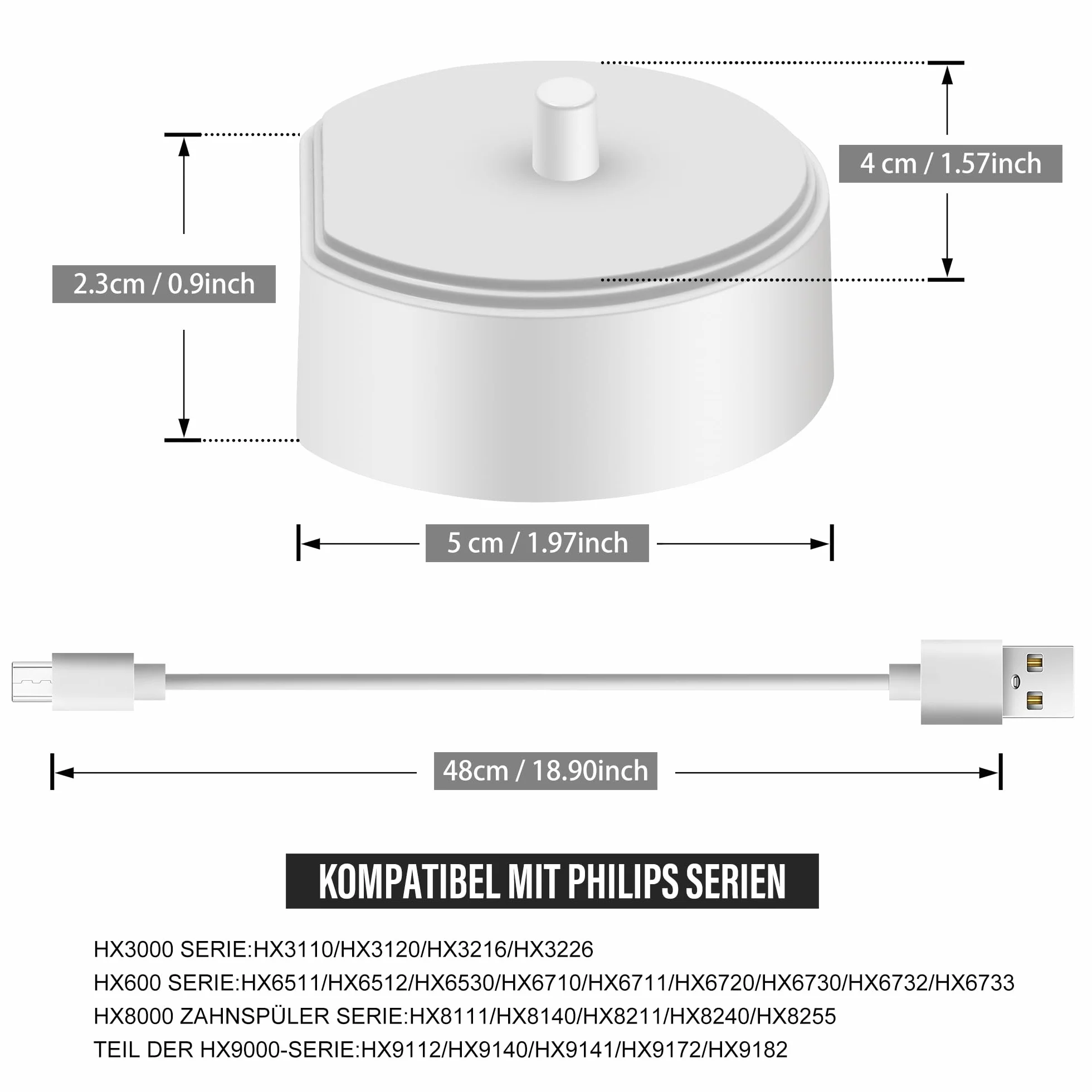 AMATHINGS Ładowarka USB do Sonicare HX6000 HX6150 HX6750 HX3000 HX8000 HX9000 szczoteczki do zębów