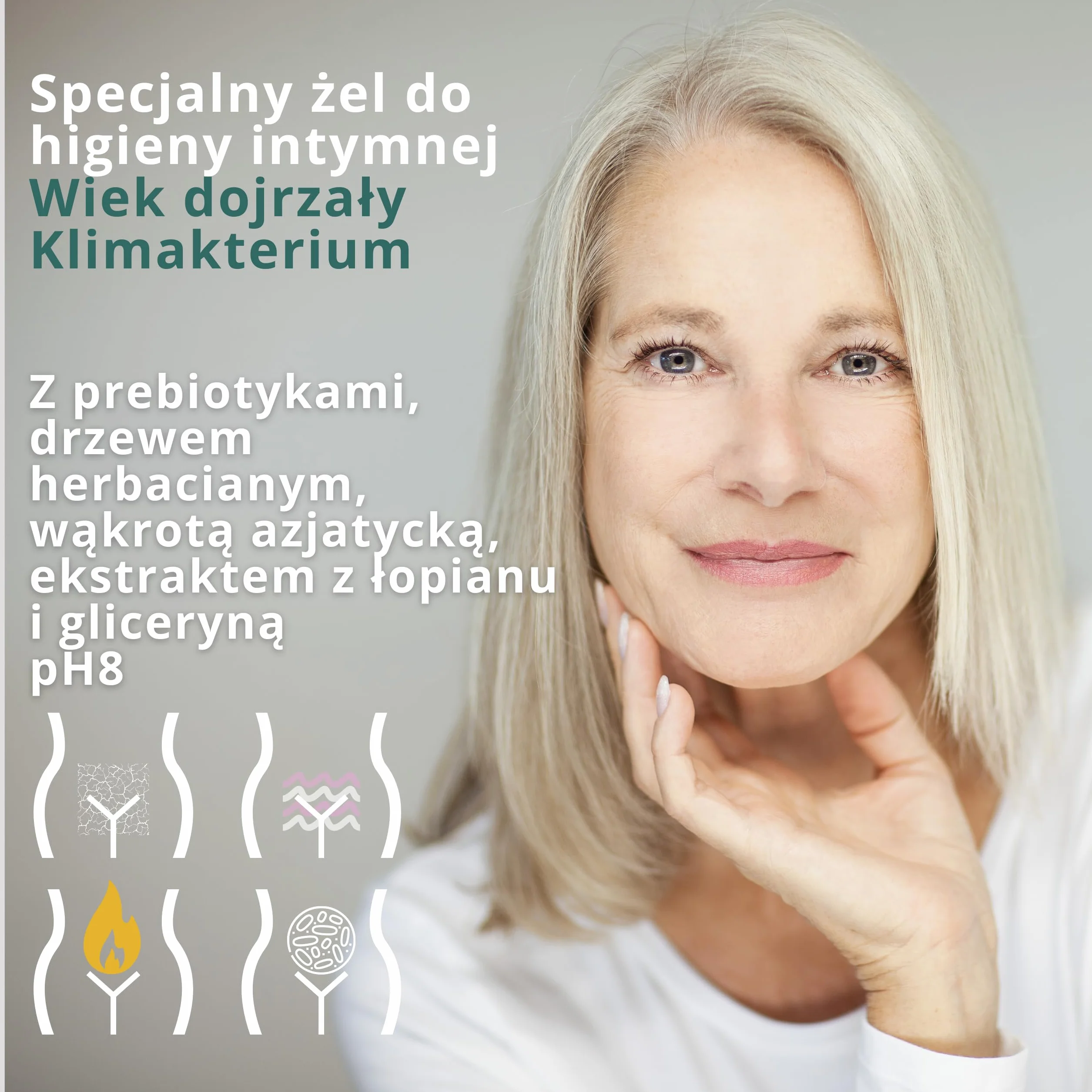 GYNEBAL Mydło intymne dla kobiet w okresie menopauzy PH8 Tea Tree + Prebiotyk + Centella Asiatica + Gliceryna + Łopian - Żel do higieny intymnej zapobiegający wysuszeniu pochwy - 150 ml