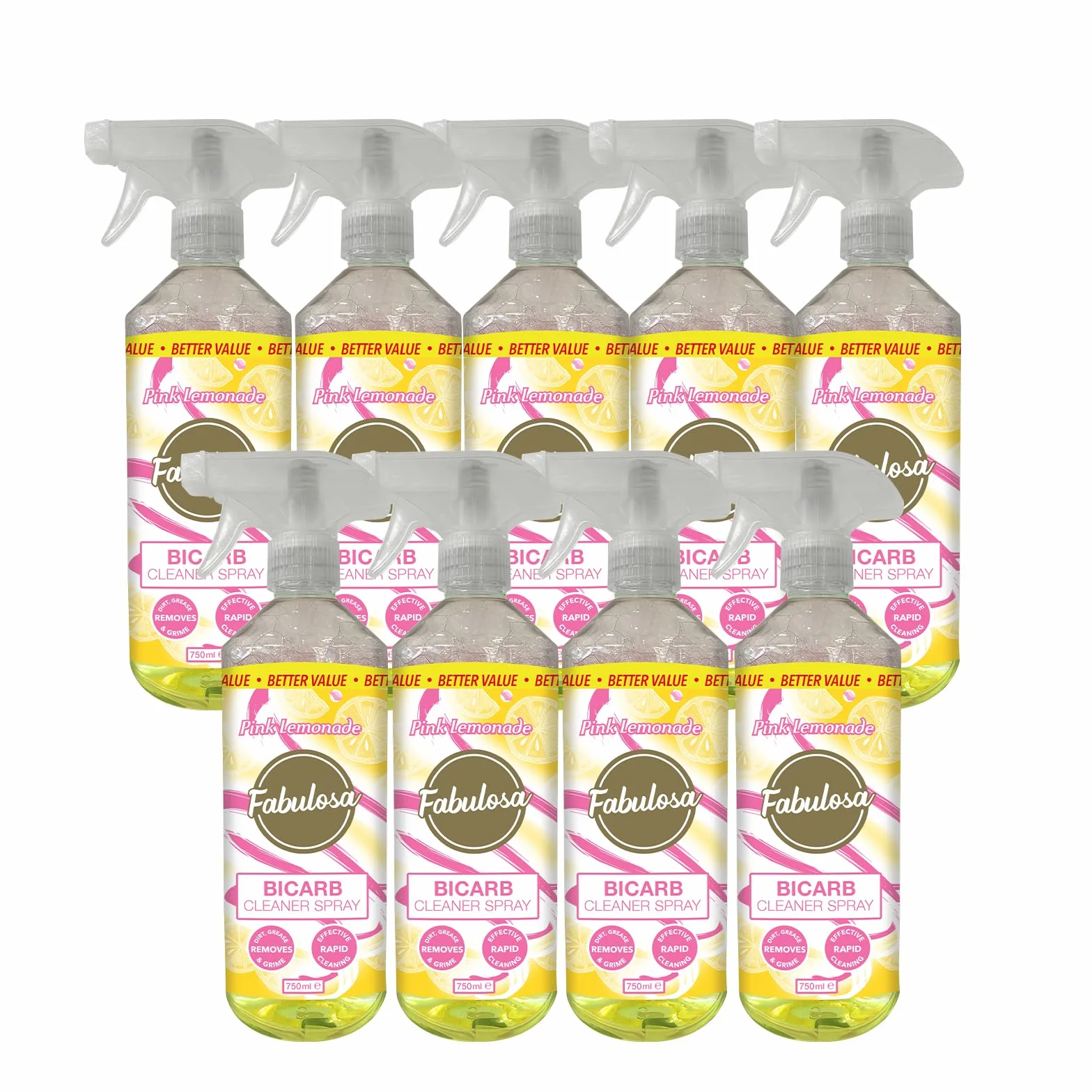 Uniwersalny spray Fabulosa z sodą oczyszczoną do wielu różnych powierzchni, usuwający nieprzyjemne zapachy, 750 ml, 9 szt. Pink Lemonade