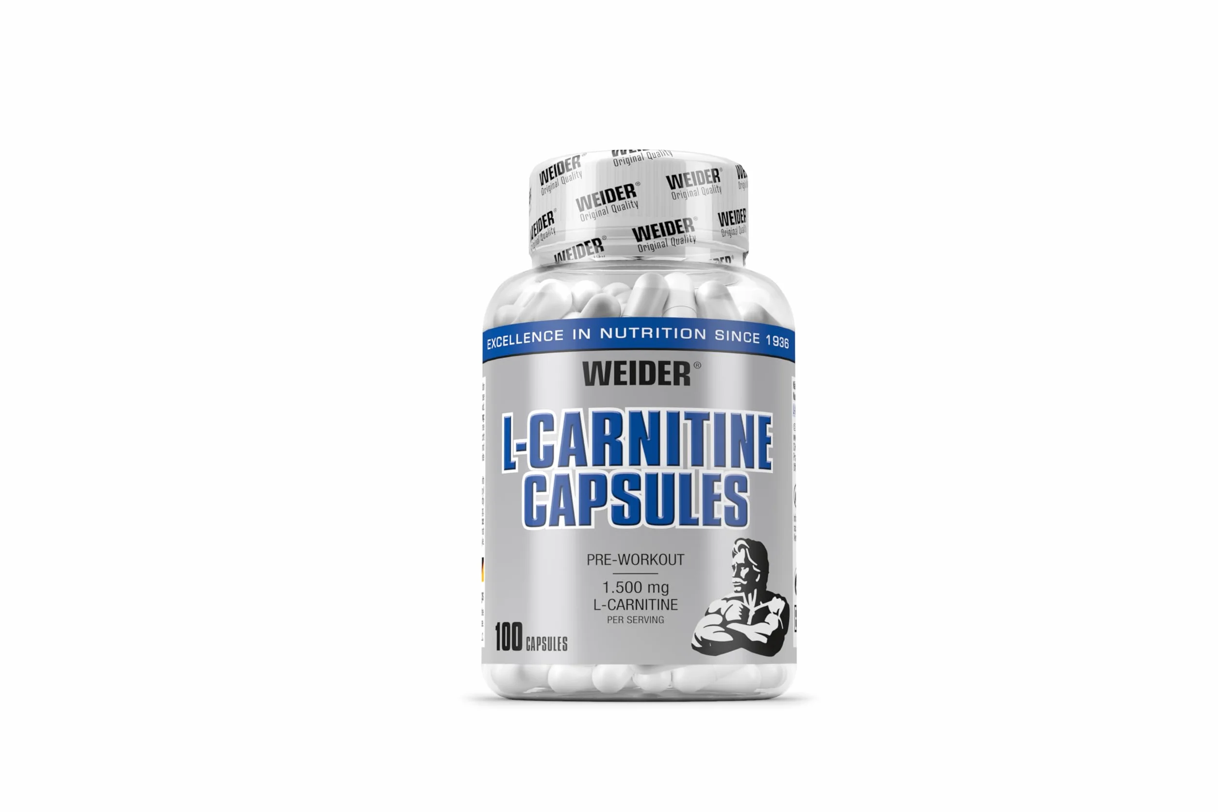 Weider L-Carnitine Caps. L-Karnityna ze 100% Carnipure®. Testowane w laboratorium. Wegańskie. 100 kapsułek