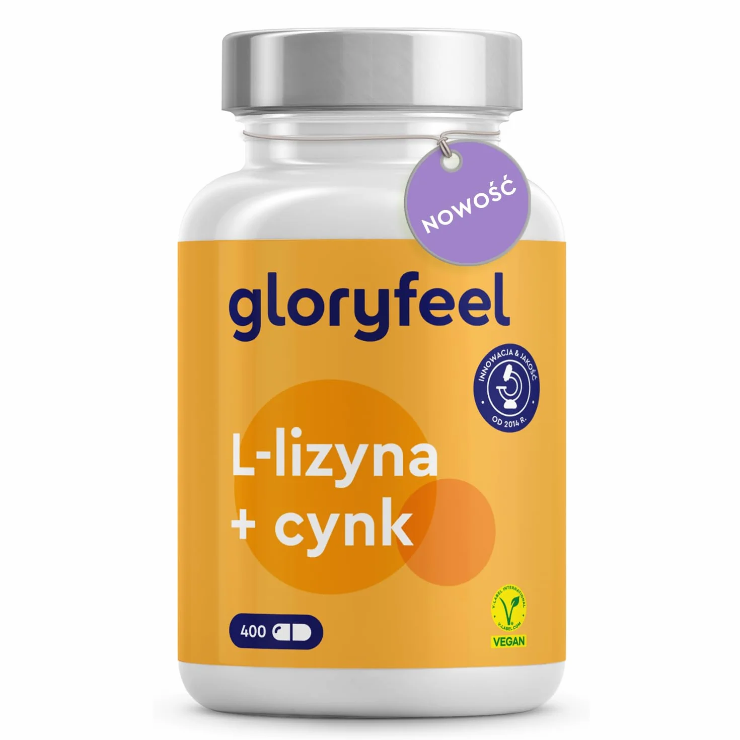 L-Lizyna - 400 wegańskich kapsułek - 1000 mg lizyny w wysokiej dawce dziennej - Niezbędny aminokwas z cynkiem dla układu odpornościowego oraz skóry, włosów i paznokci - Z fermentacji roślinnej