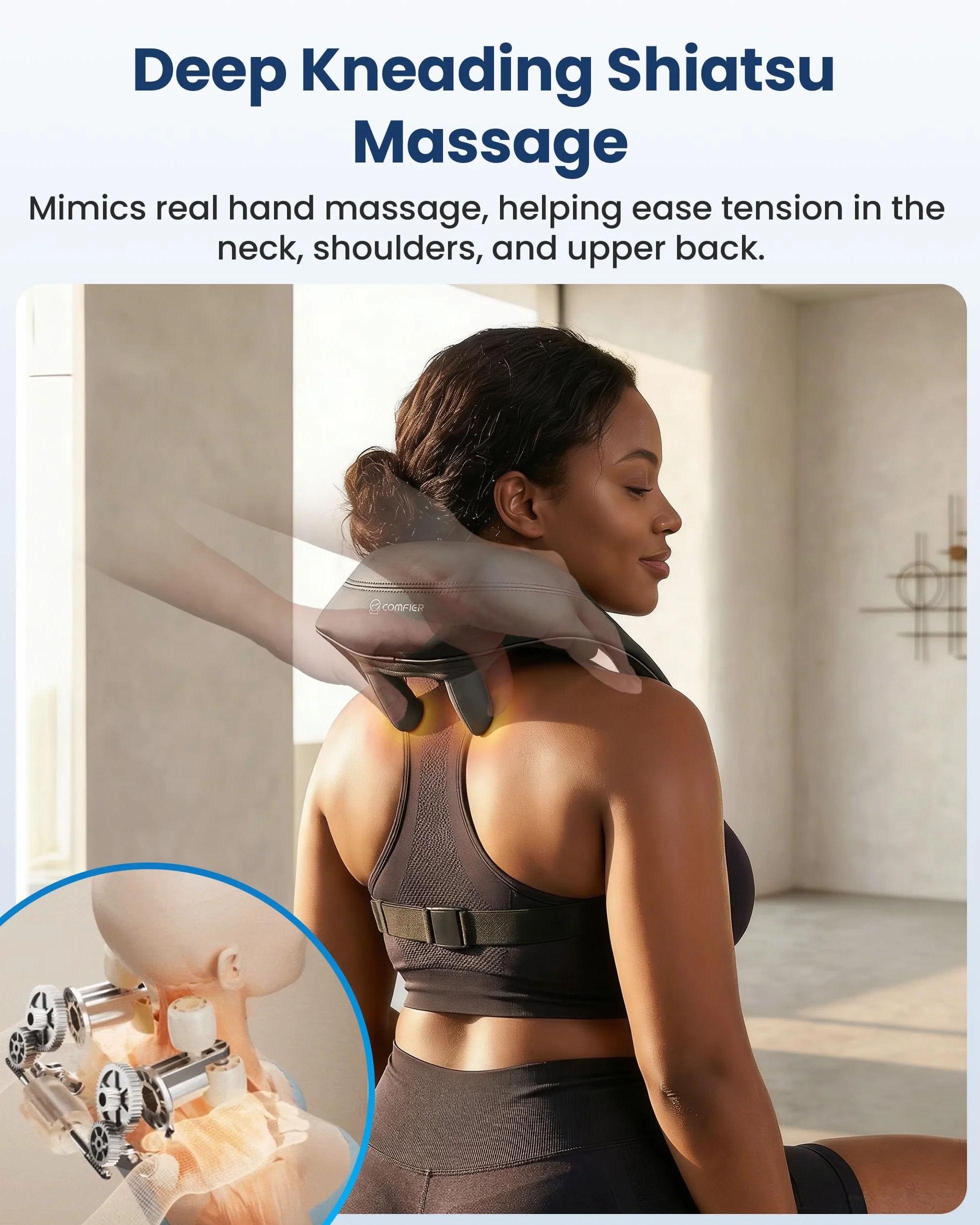 COMFIER Bezprzewodowy masażer Shiatsu 4D z ciepłem na kark, plecy, ramiona