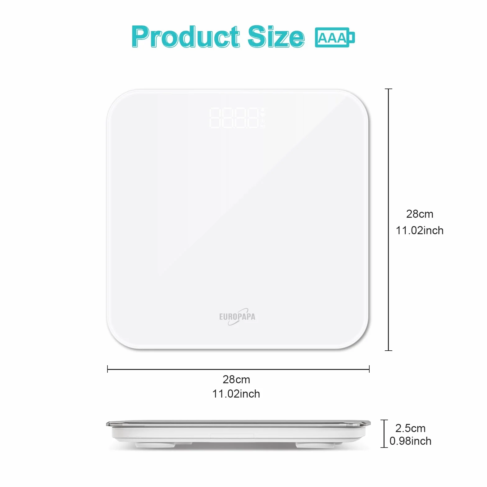 EUROPAPA® Cyfrowa Waga łazienkowa, z wyraźnym wyświetlaczem LED i funkcją Step-On, 180 kg, Waga osobowa dla osób, do pomiaru wagi i BMI, biała