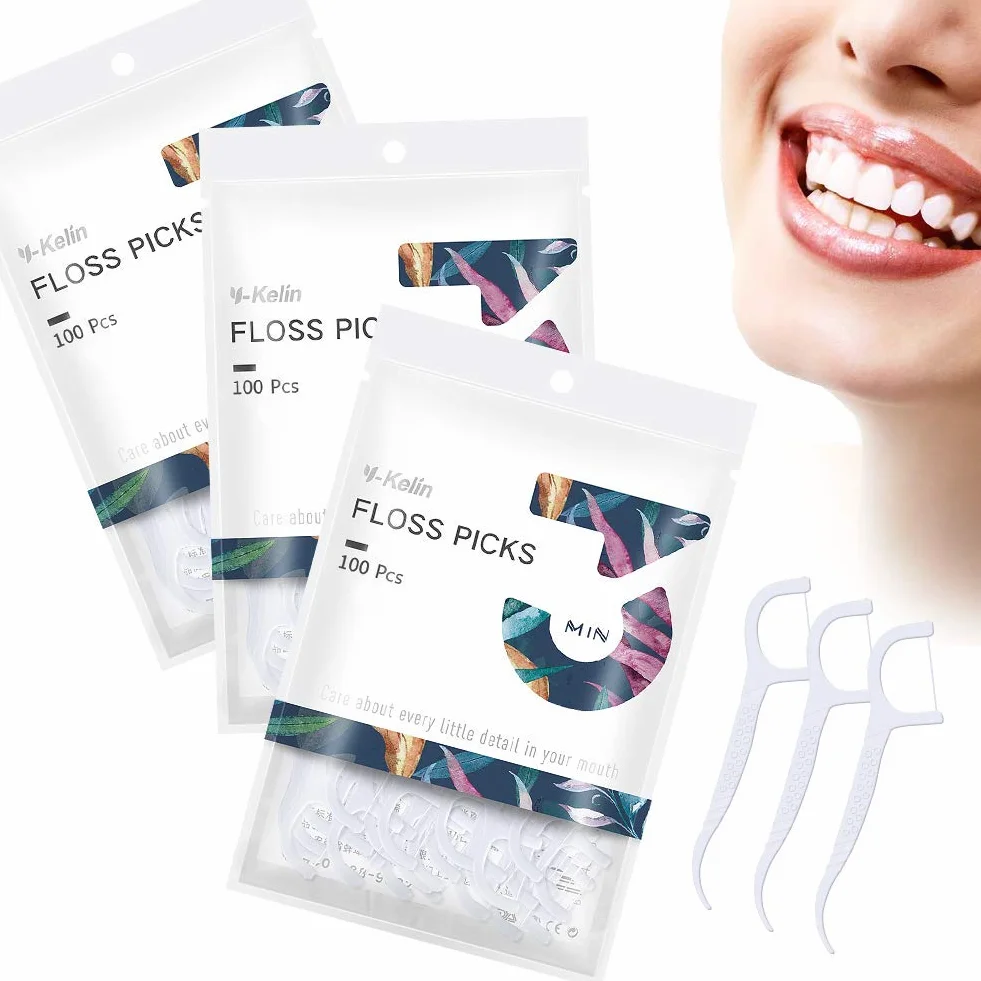 Y-kelin Przędza dentystyczna-300 sztuk wykałaczki, sztyft, wykałaczka, czyszczenie zębów (300 szt.)