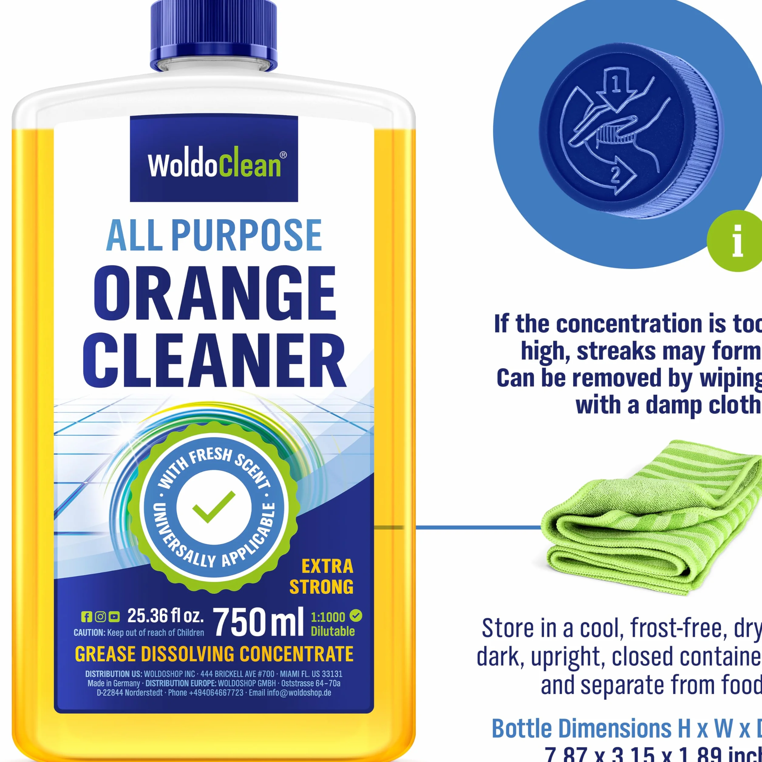 WoldoClean Płyn Pomarańczowy Koncentrat 750ml - Odtłuszczacz, Usuwa Klej, Żywicę, Gumę, Etykiety