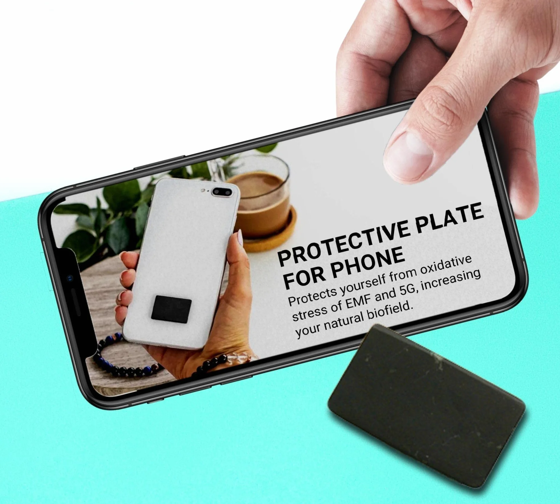 DOJA Barcelona | Szungitowa płyta samoprzylepna do urządzeń mobilnych | Szungitowa prostokątna płytka na telefon komórkowy | 1,5x2,5cm | 4-5gr | Kamienne naklejki Klej antyradiacyjny | Ochrona elektromagnetyczna szungitu