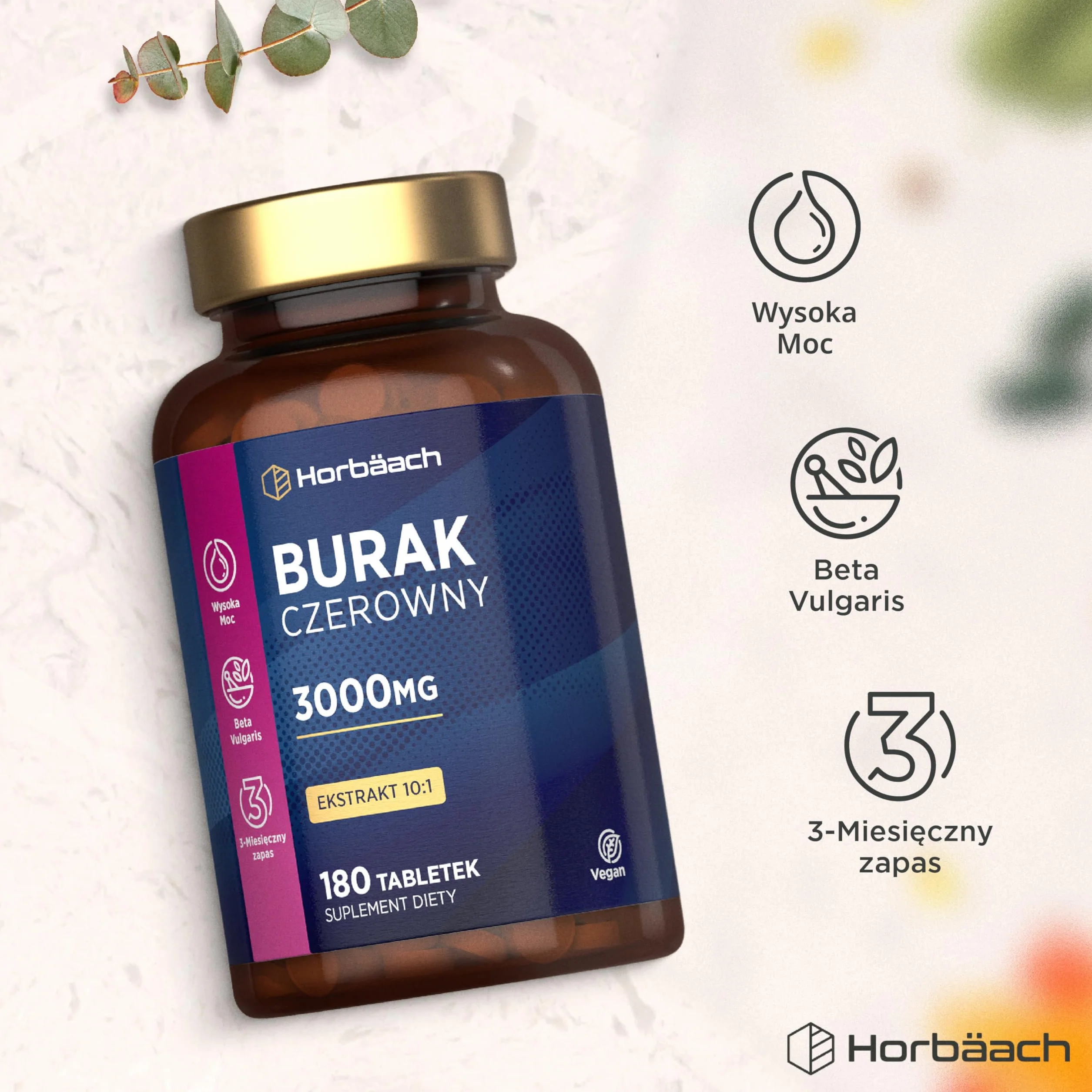 Burak Tabletki 3000mg Ekstrakt 10:1 Suplement Horbaach 180 Tabletek Wegańskich