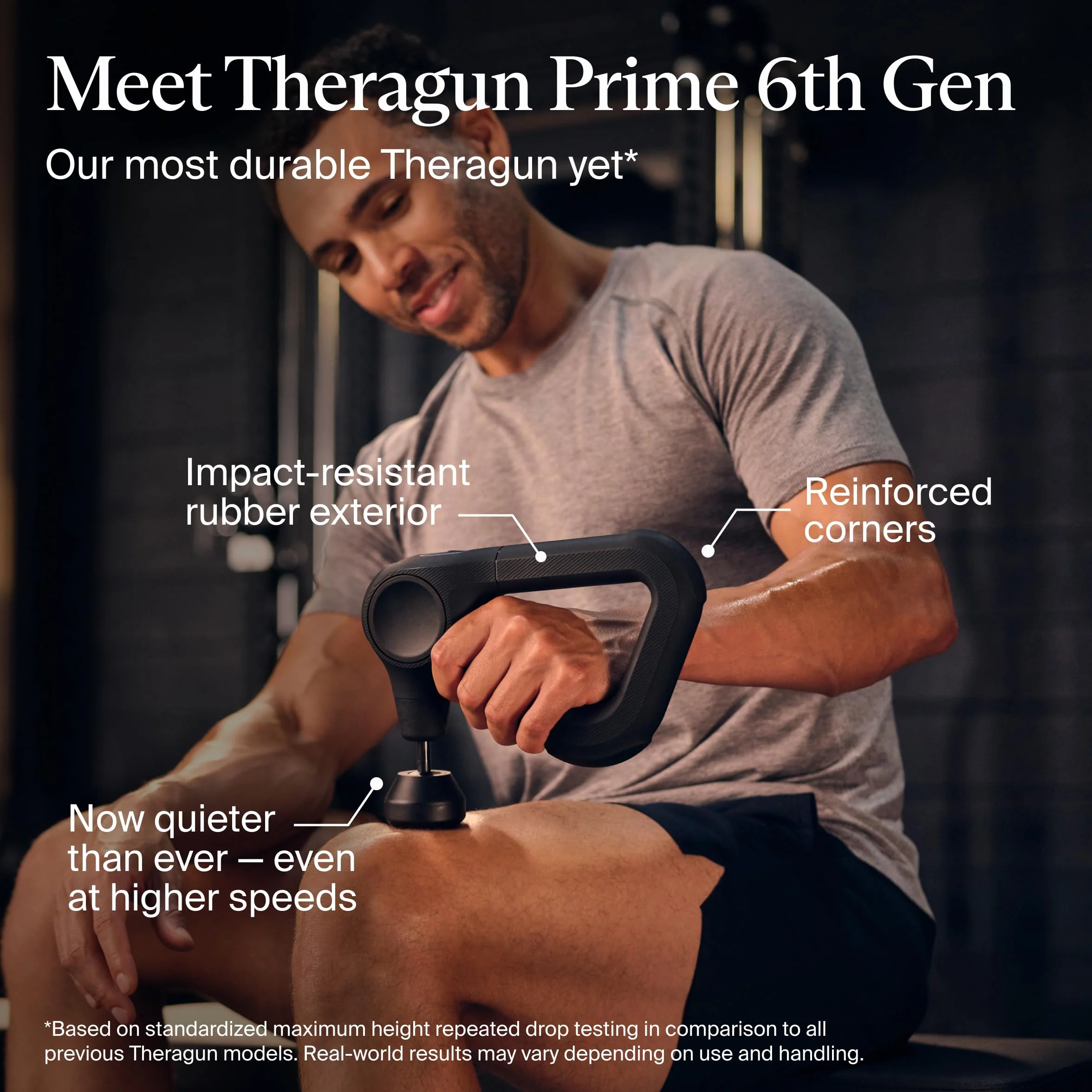 Theragun Prime (6. generacji) firmy Therabody – głęboki, mocny pistolet do masażu o wytrzymałej, trwałej konstrukcji zapewniający niezawodną regenerację