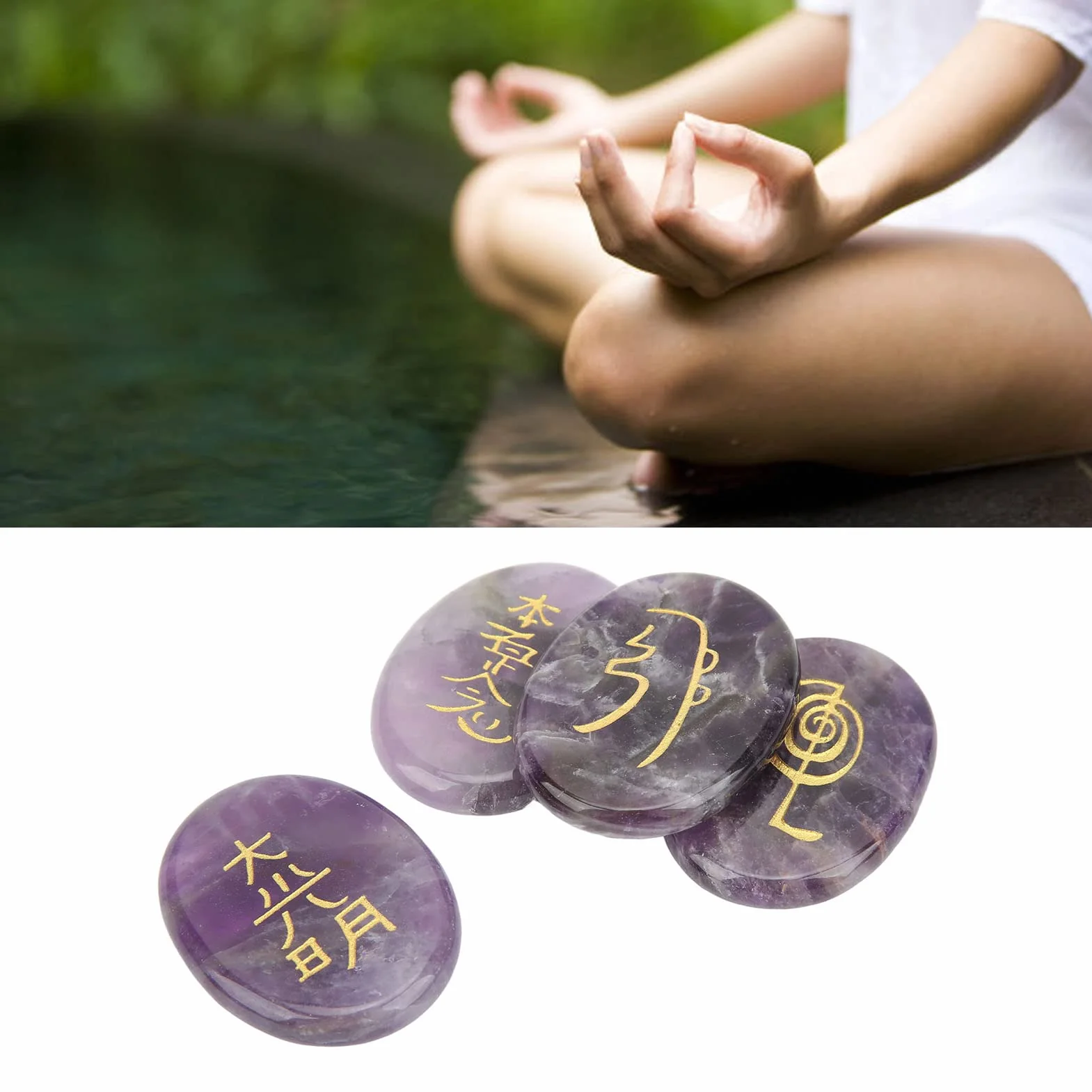 4 sztuki Symbole Reiki Kamień Naturalne kryształy uzdrawiające Reiki Grawerowane symbole Reiki Kamienie Medycyna alternatywna Kryształy lecznicze (ametyst)