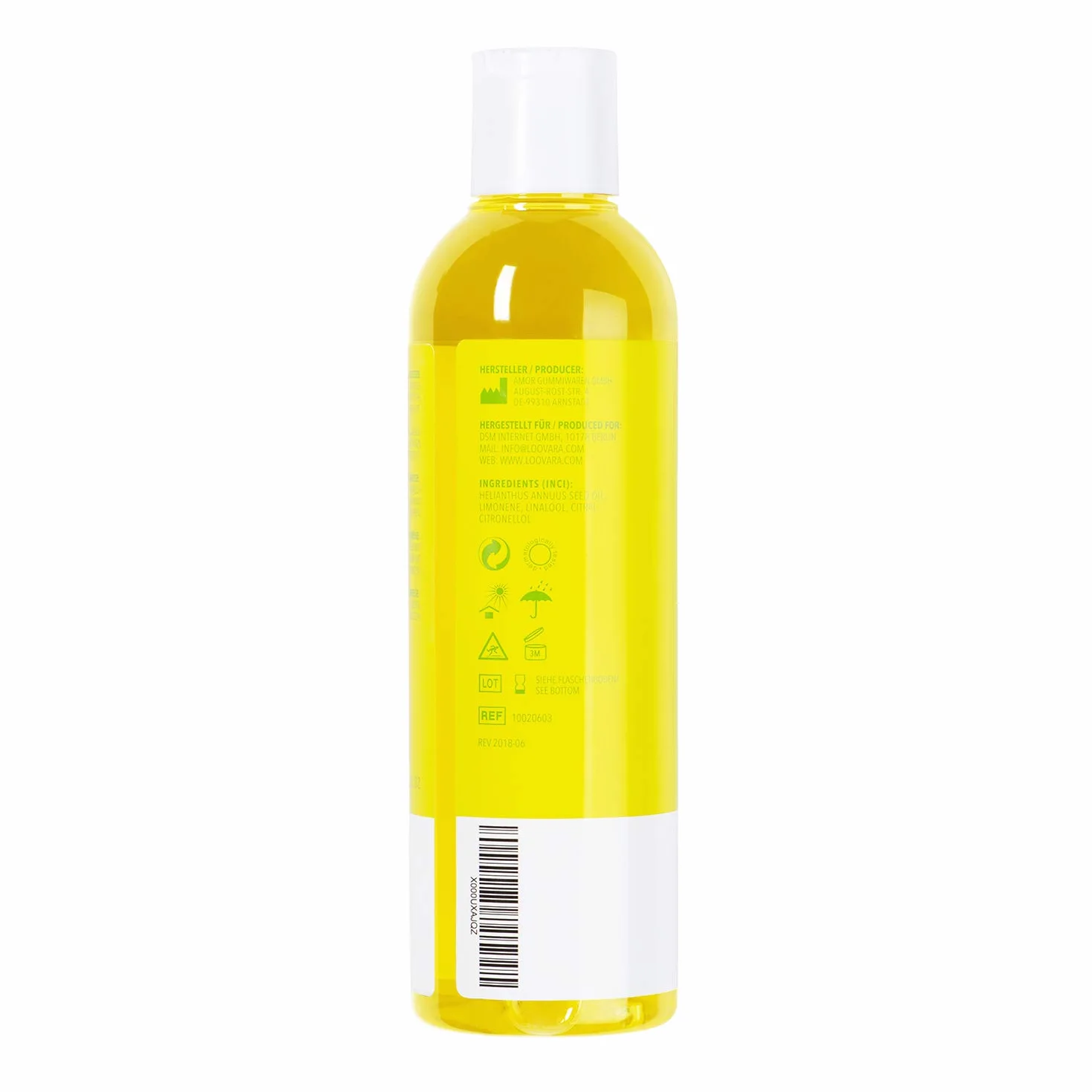 Loovara Olejekdo masażu 250 ml, LEMON SQUEEZE, erotyczny i pobudzający do o owocowo-cytrusowym zapachu, zapewniający przyjemną grę wstępną i dla partnerów | naturalne oleje, derm. Przetestowany
