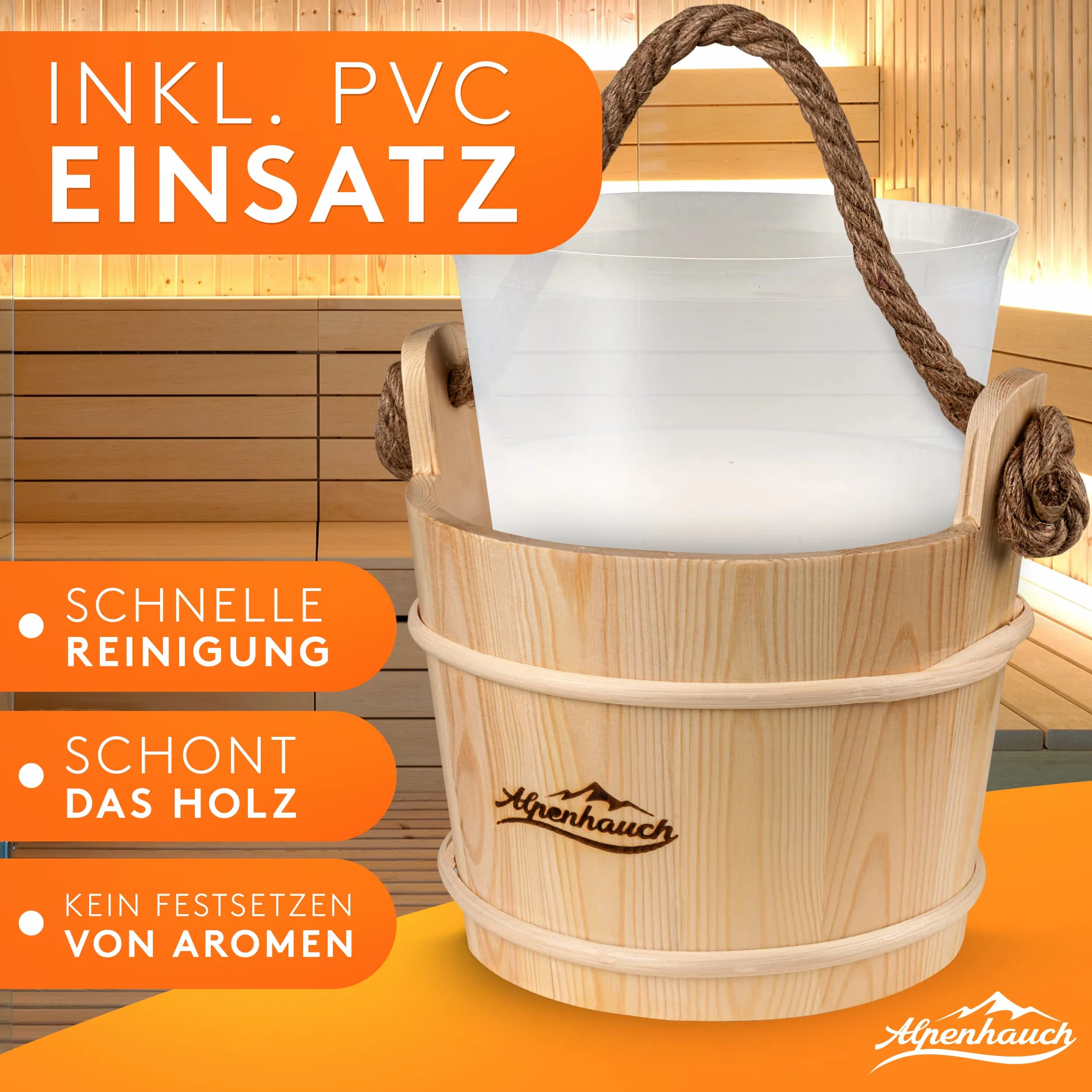ALPENHAUCH Wiadro do sauny z kielnią [100% naturalne drewno] - eleganckie wiadro do sauny z kielnią - trwałe akcesoria do sauny - zestaw wiader infuzyjnych
