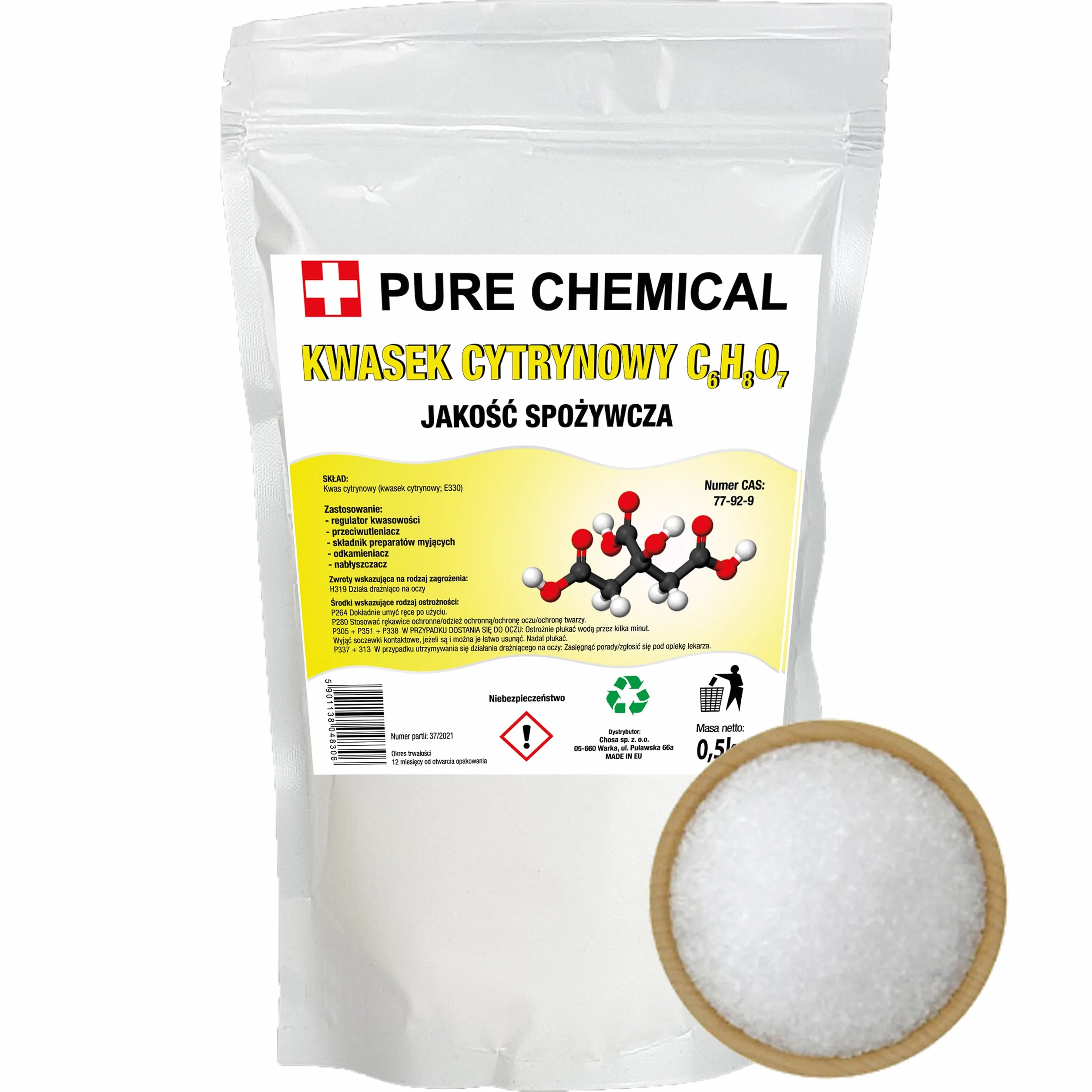 PURE CHEMICAL Kwas Kwasek Cytrynowy E330 (0,5kg)