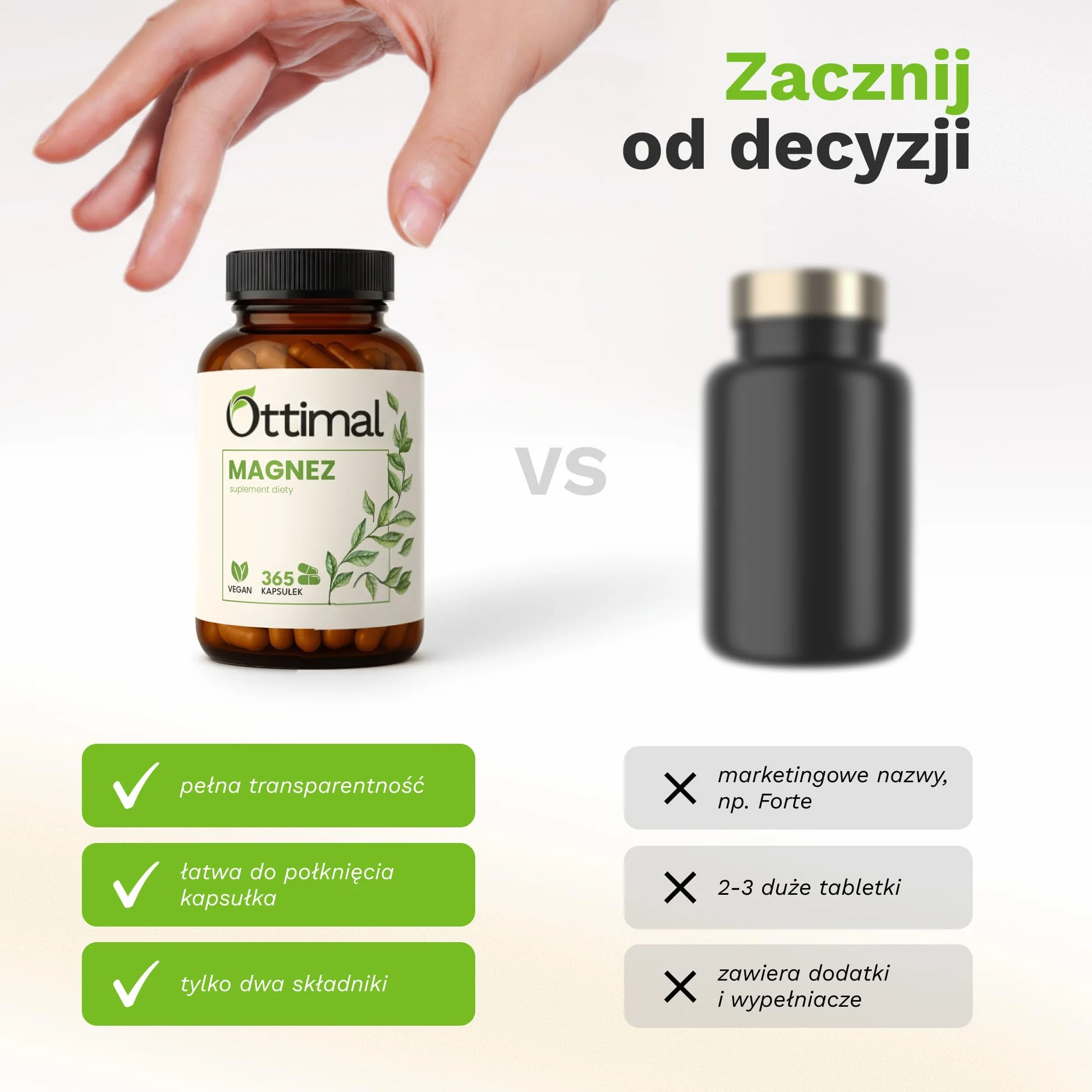 (107% RWS) Magnez 400 mg - 365 wegańskich kapsułek (roczny zapas) - łatwe do przełknięcia - dzienne zapotrzebowanie w 1 kapsułce - 666 mg, w tym 400 mg magnezu elementarnego