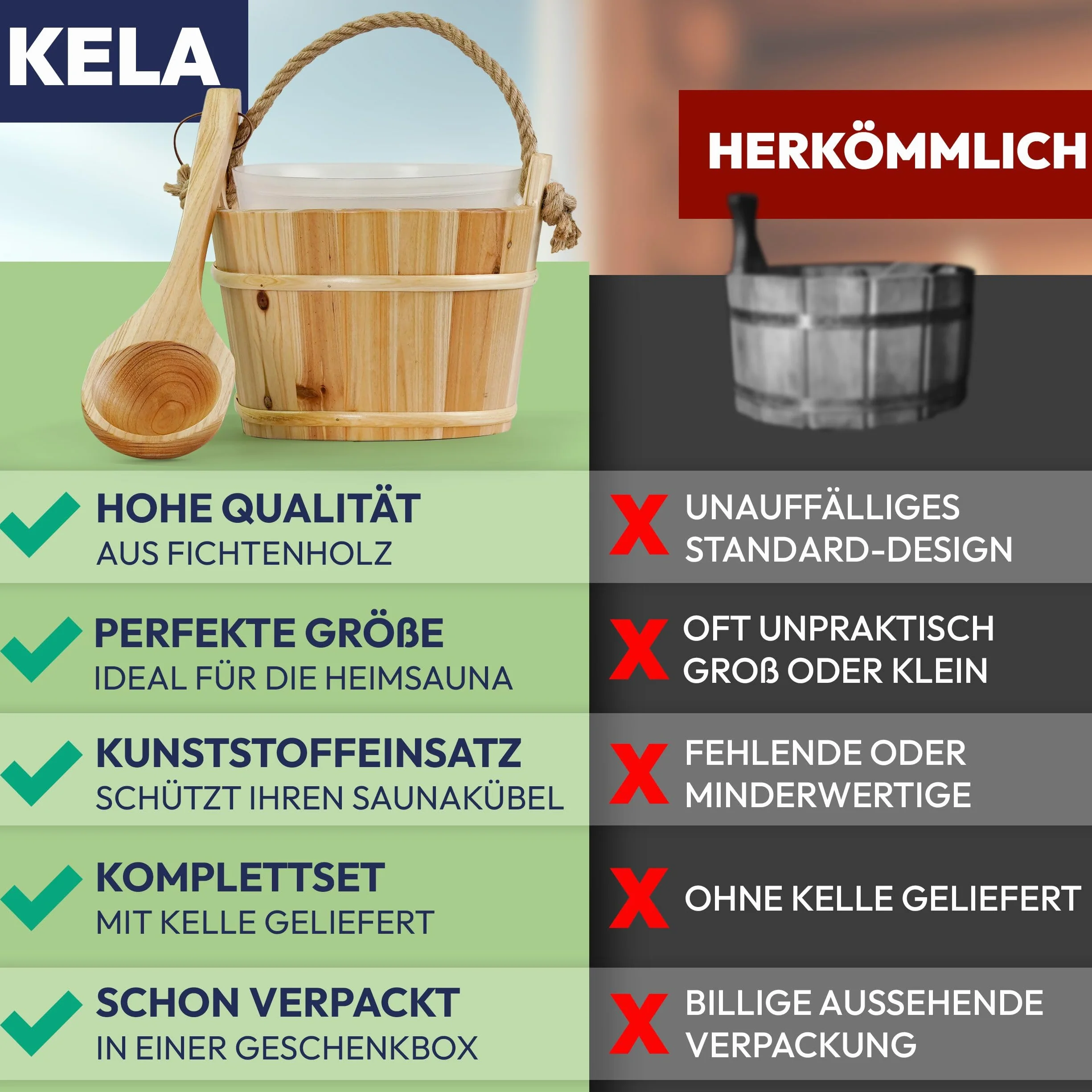 Donica do sauny 26 Ø 21 cm z drewnianą kielnią świerkową