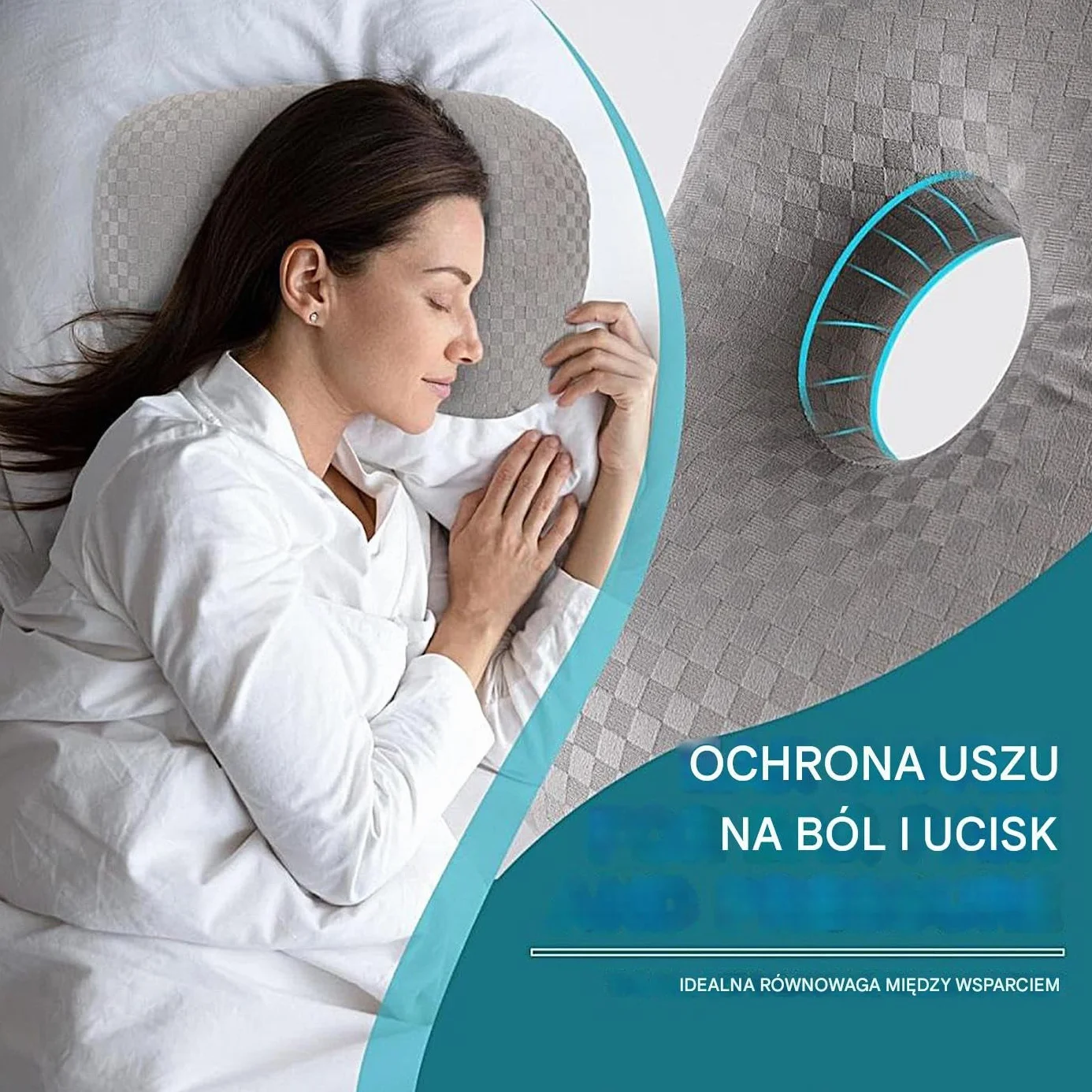 Ergonomic Donut Pillow with Ear Holes 17.32x12.6x0.79in Gray for Travel Office Car