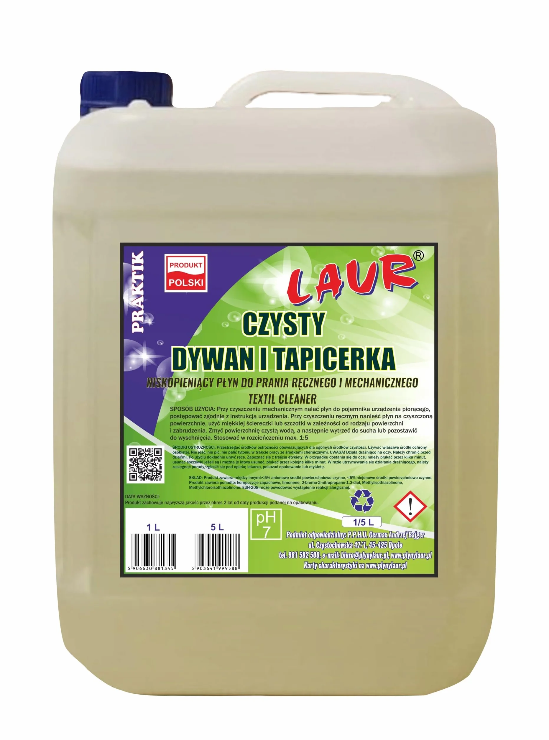 Green Laur Niskopieniący Płyn Czyszczący Dywany i Tapicerka Textil Cleaner 5L LP-NCDT5