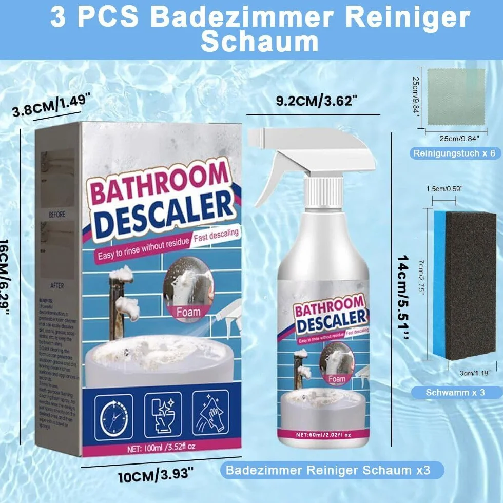 3 sztuki pianek do kąpieli, 60 ml, Stubborn Stains Cleaner, środek do czyszczenia piany, silny środek do czyszczenia deskali, uniwersalny środek do czyszczenia bąbelków, 3 niebieskie gąbki
