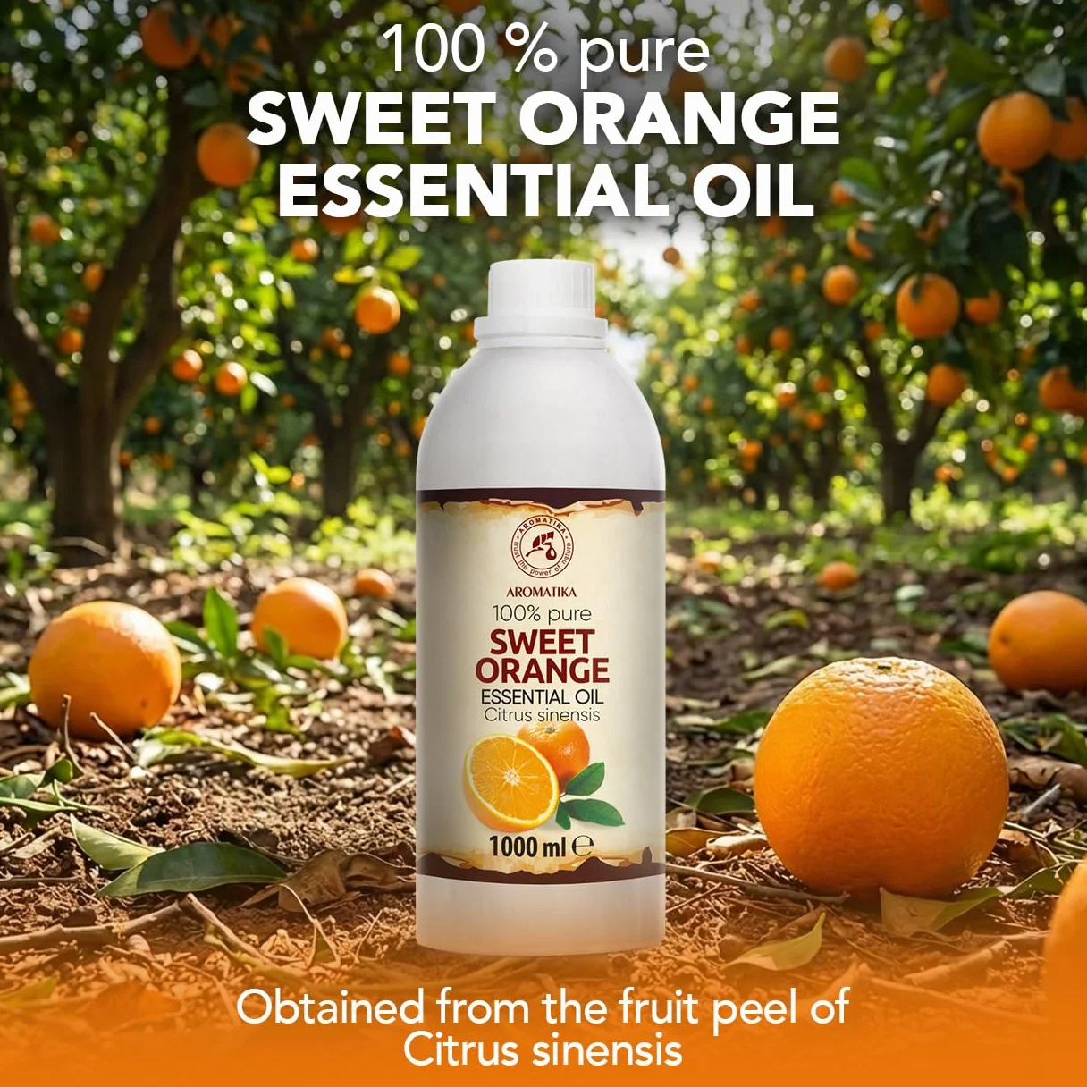 Olejek Eteryczny Ze Słodkiej Pomarańczy 1000 ml - Citrus Sinensis - Olejek Pomarańczowy do Dyfuzora - Zapach Cytrusów - Aromaterapia - Świece Zapachowe - Mydła - Odświeżanie Powietrza
