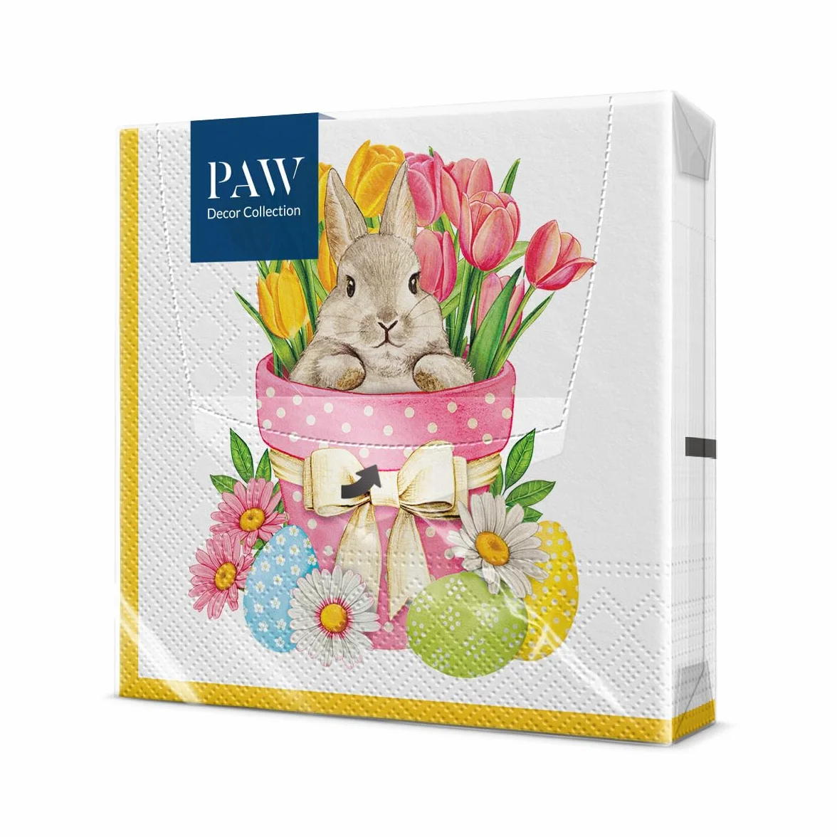PAW - Serwetki papierowe 3-warstwowe (33 x 33 cm) I 20 sztuk I Idealne na Wielkanoc, imprezy, wiosnę i uroczystości I Dekoracja stołu Wielkanocne Kolorowe serwetki papierowe I Kwiaty Królik