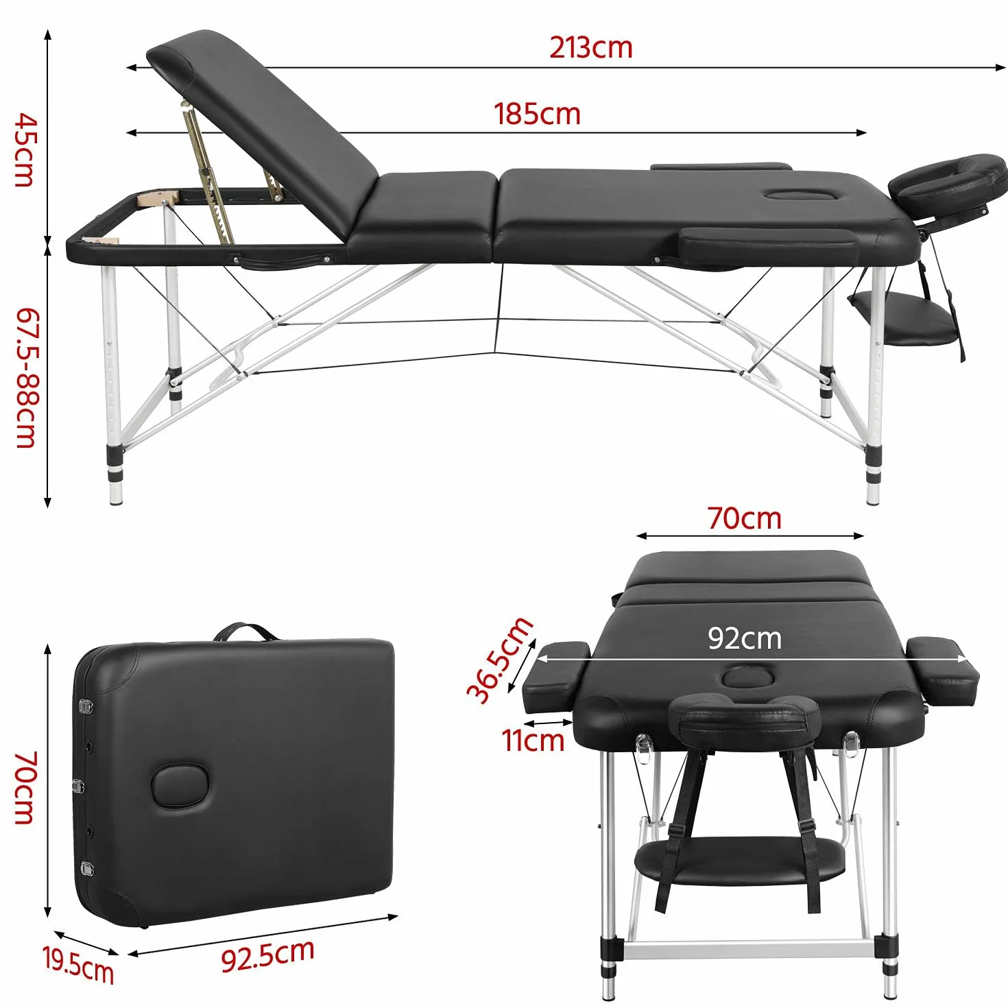 Yaheetech Składany Leżak do Masażu, 3 Strefy, Ergonomiczna Ławka z Zagłówkiem i Torbą do Przenoszenia, 213 x 70 cm, Beżowy