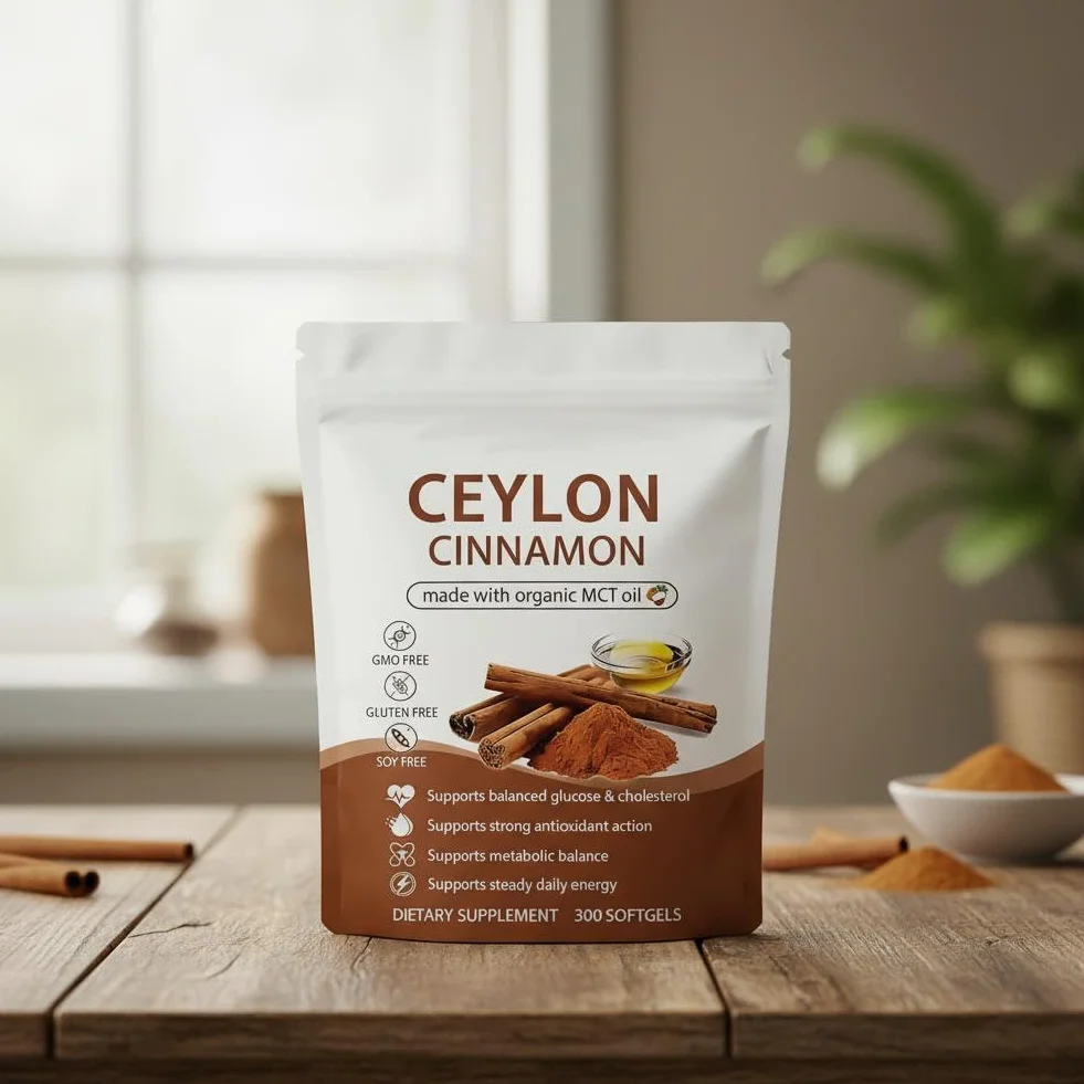 Ceylon Cinnamon Capsules z olejem MCT, wysoka absorpcja, bez GMO, bezglutenowe, 300 kapsułek żelowych