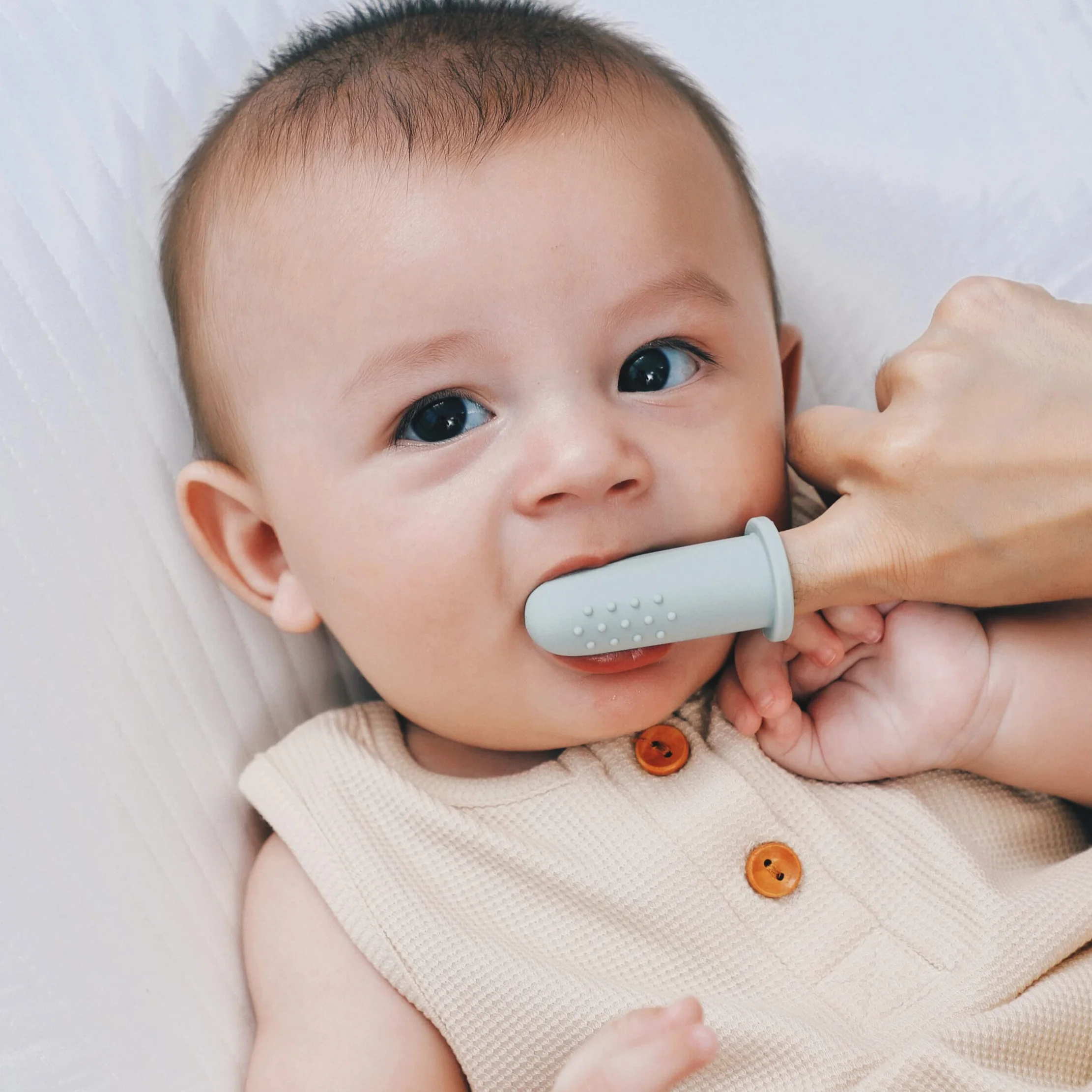 Moonkie Szczoteczka do Zębów dla Niemowląt, 2 szt Silikonowa Szczoteczka do Zębów Finger, bez BPA, Miękka i Wygodna, Masażem Dziąseł, Baby Oral Cleaner od 3 Miesięcy(Szaroniebieski/Mięta)