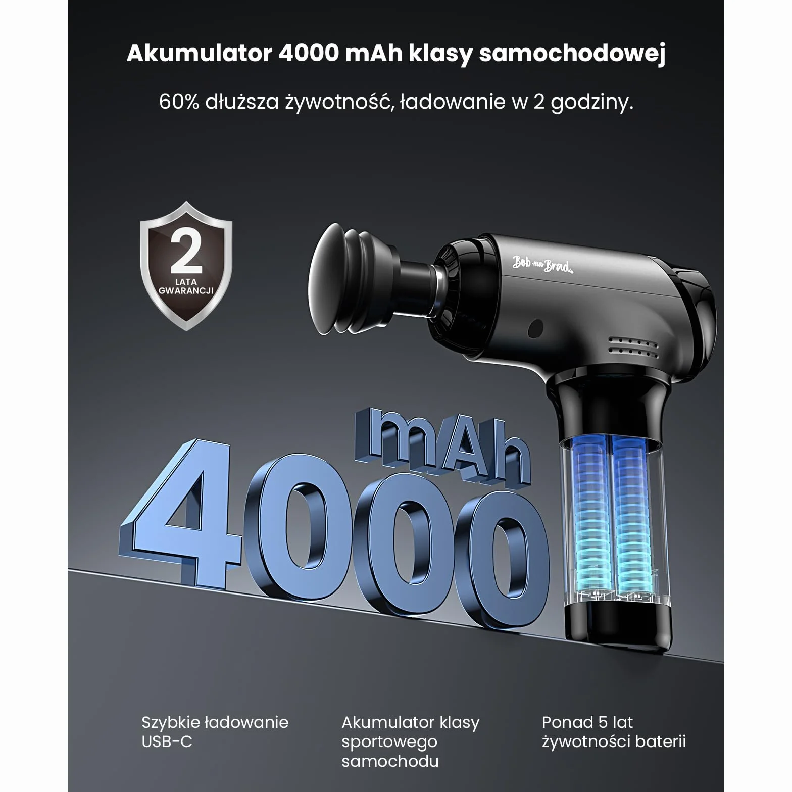 Bob and Brad T2 Pro Massage Gun z terapią ciepłem i zimnem, 4000 mAh, amplituda 10 mm, ręczny masażer perkusyjny