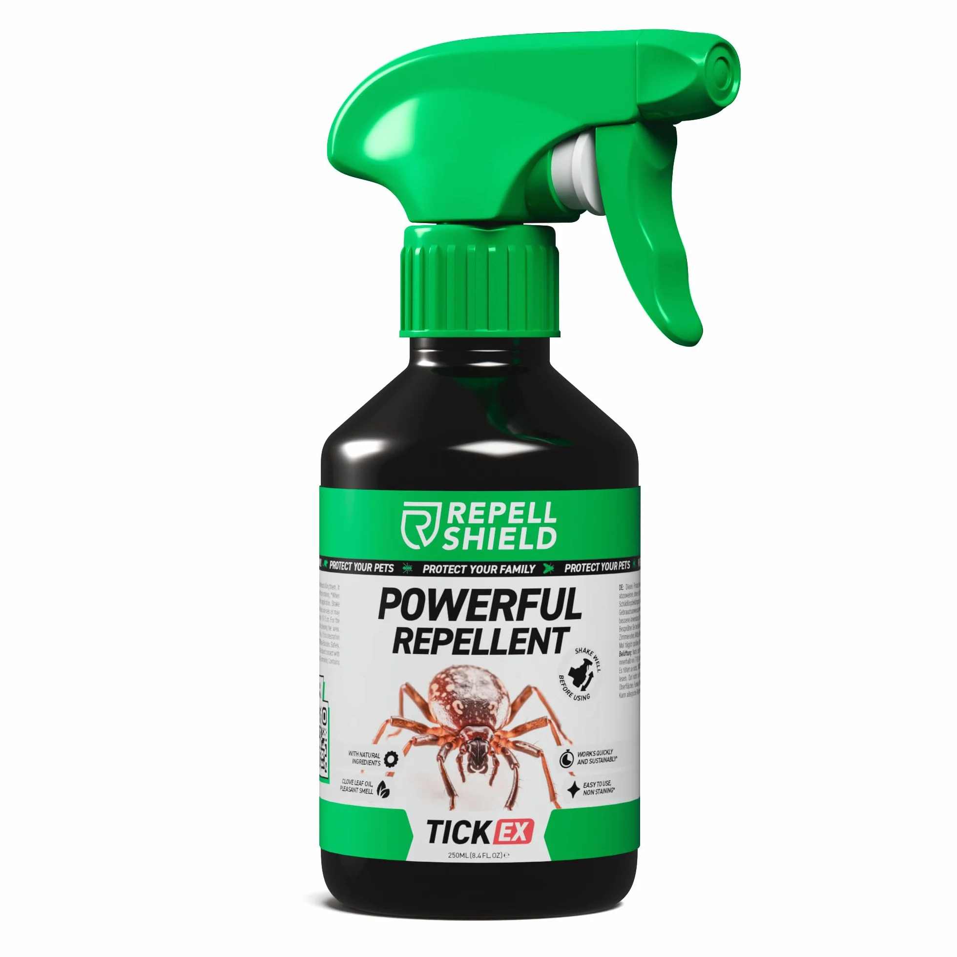 RepellShield Natural Tick Protection - 250ml - Przyjazny dla skóry spray na kleszcze jako bariera ochronna dla ludzi, spray na owady do ciała i środek odstraszający kleszcze dla kotów i psów