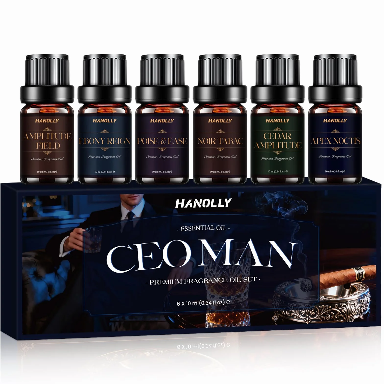HANOLLY Zestaw Olejków Eterycznych Dla Mężczyzn, 6x10ML Naturalnych Olejków Zapachowych Do Dyfuzorów, Perfum I Wyrobu Świec