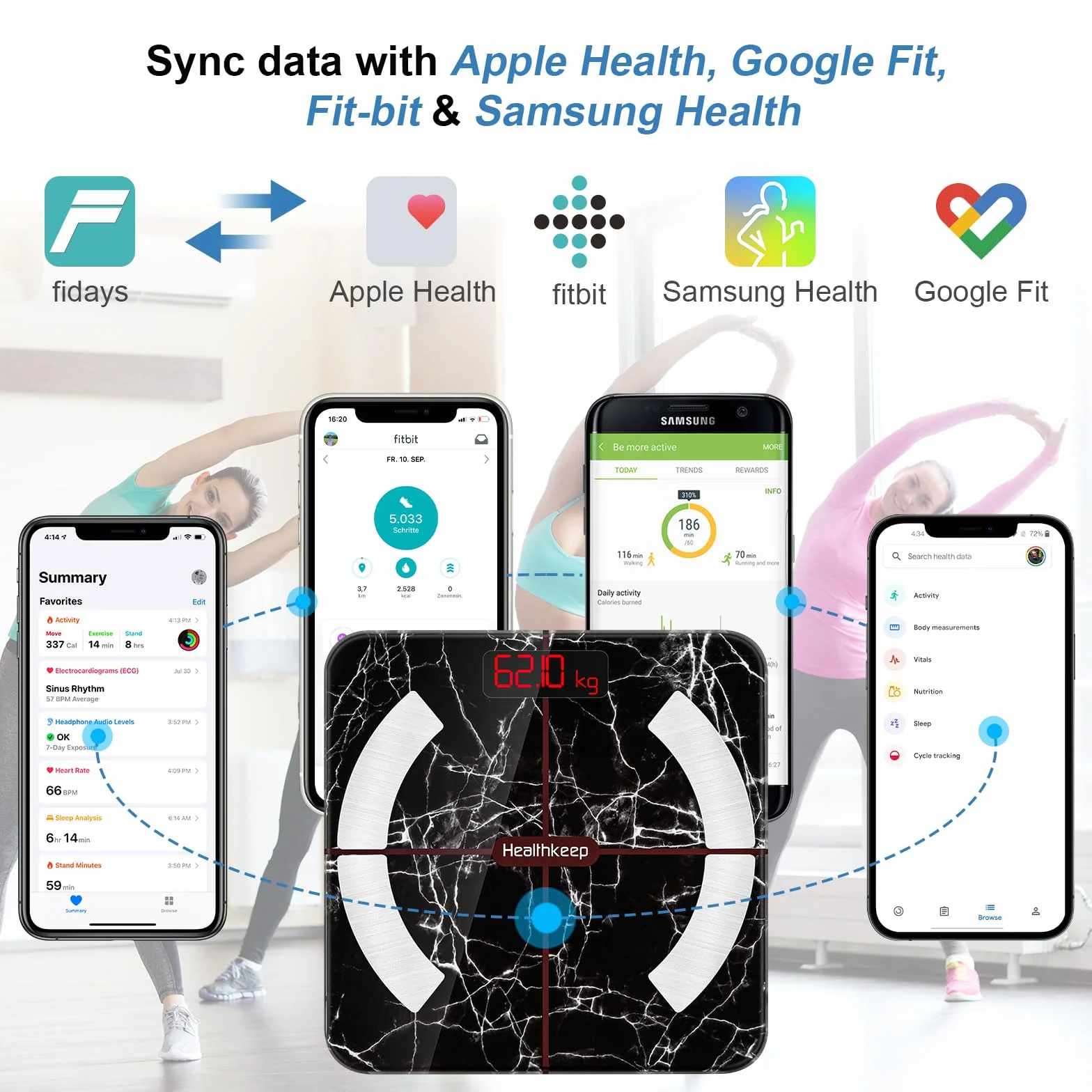 HEALTHKEEP Waga osobista Waga Cyfrowa Waga Osobowa Inteligentna Impedencjometryczna Bluetooth Waga Waga