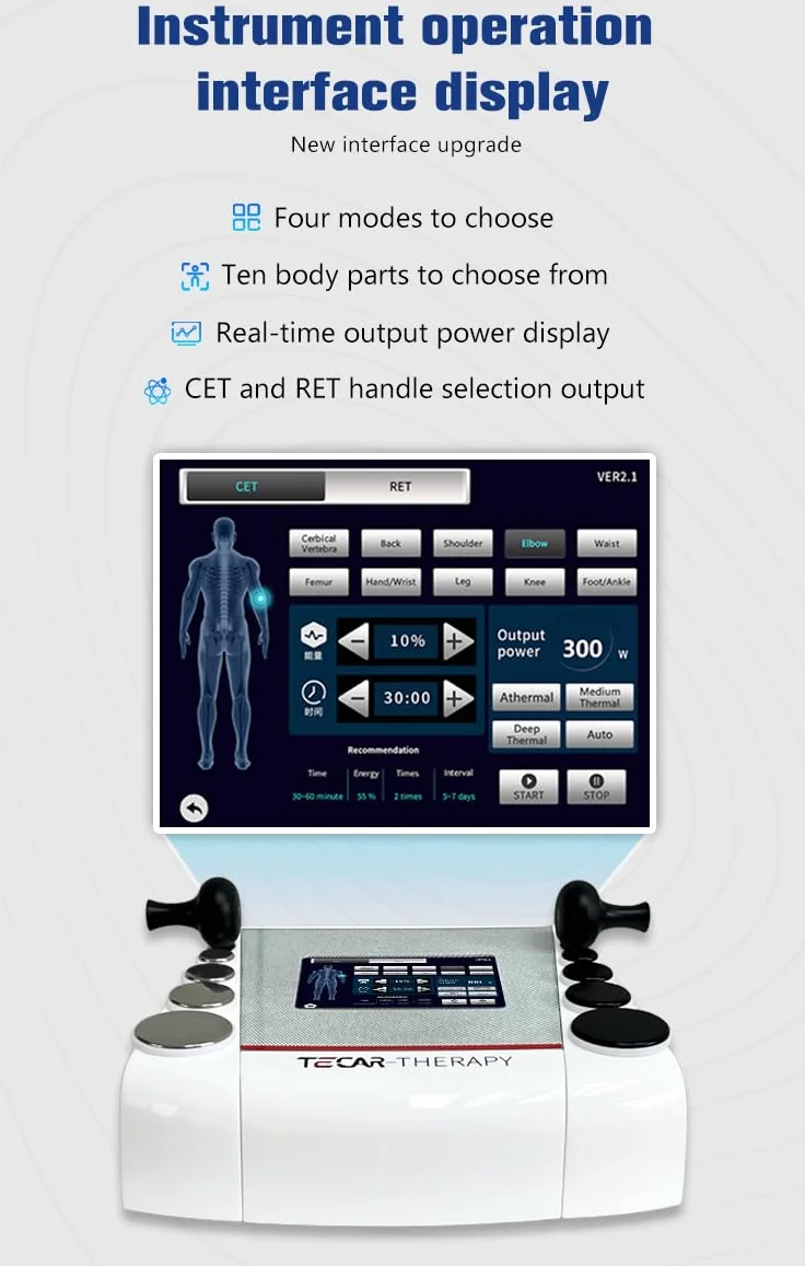 Urządzenie Tecar Therapy Diathermy, 300~448KHz Urządzenie do terapii bólu ciała, 4 regulowane tryby, do łagodzenia bólu mięśni, dogłębna redukcja cellulitu