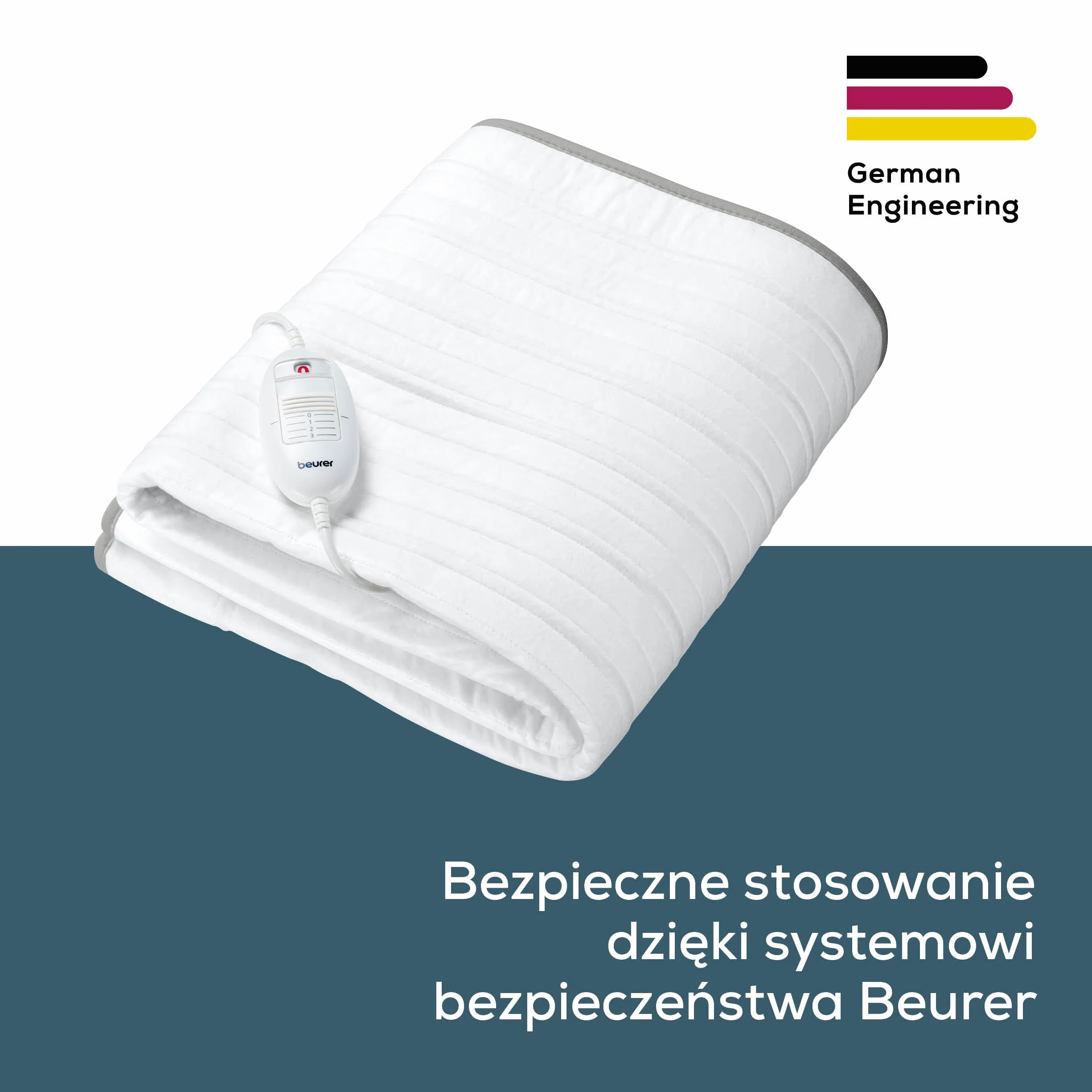 Beurer TS 17 Nakładka Elektryczna na Łóżko, Miękki Polar, Antypoślizgowa, Mocowanie za Pomocą Gumki, 3 Ustawienia Temperatury, 150x80 cm, System Bezpieczeństwa, Odczepiany Wyłącznik