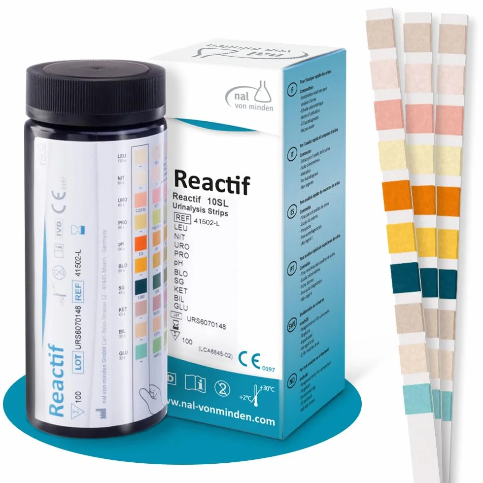 Test zdrowia Reactif: Test moczu 10 parametrów - 100 pasków testowych do moczu | Analiza moczu | Test szybki z skalą kolorów