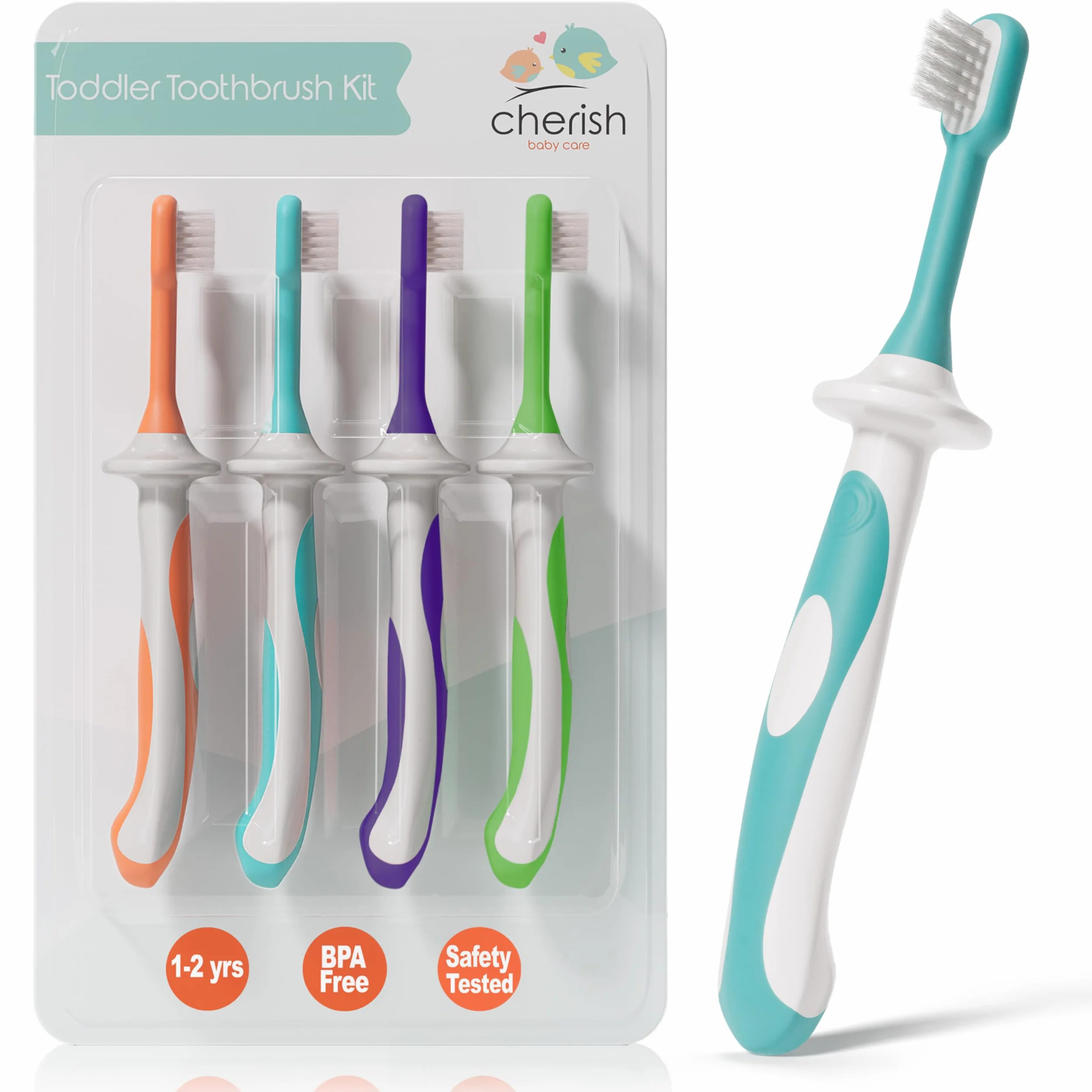 Cherish Baby Care Zestaw szczoteczek dla dzieci 4 sztuki silikonowa nie zawiera BPA