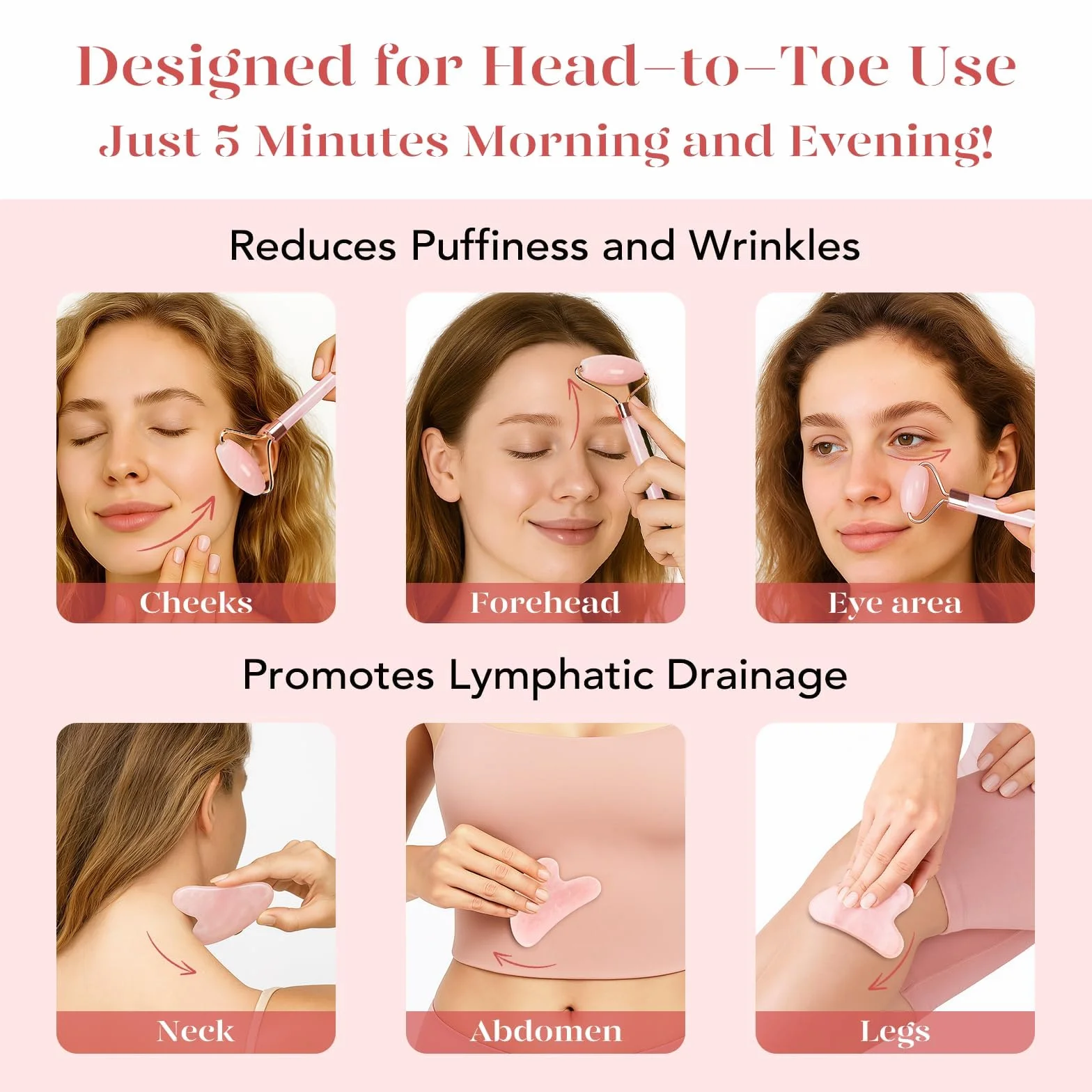Gua Sha Scraping narzędzie do masażu,jadeitowa płytka do masażu, naturalny jadeit, Narzędzia do pielęgnacji skóry, BAIMEI Rose Quartz Massager do twarzy, oczu, szyi