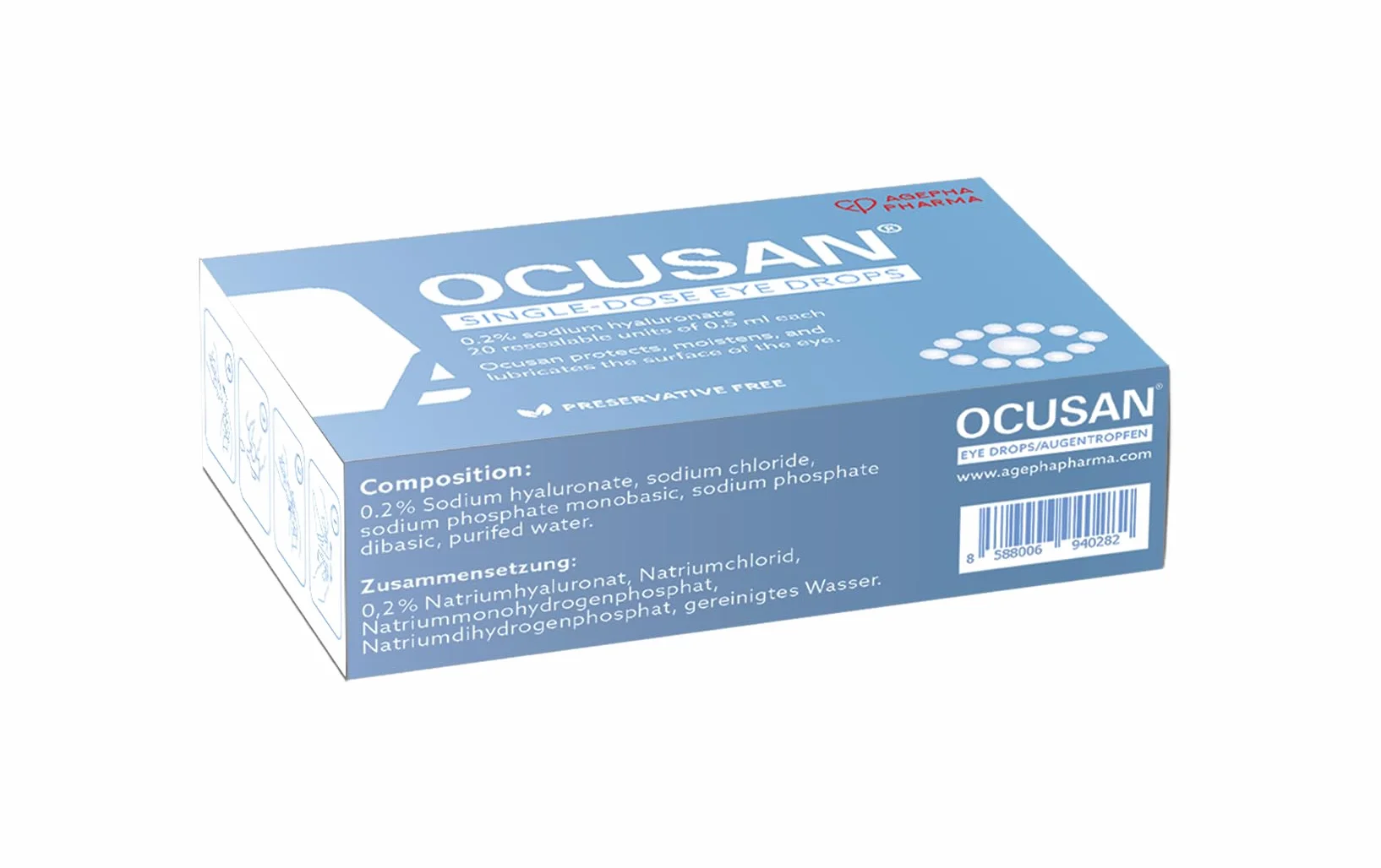 Pojedyncze dawki kropli do oczu Ocusan | Krople do suchych oczu odpowiednie do stosowania z soczewkami kontaktowymi | Bez konserwantów