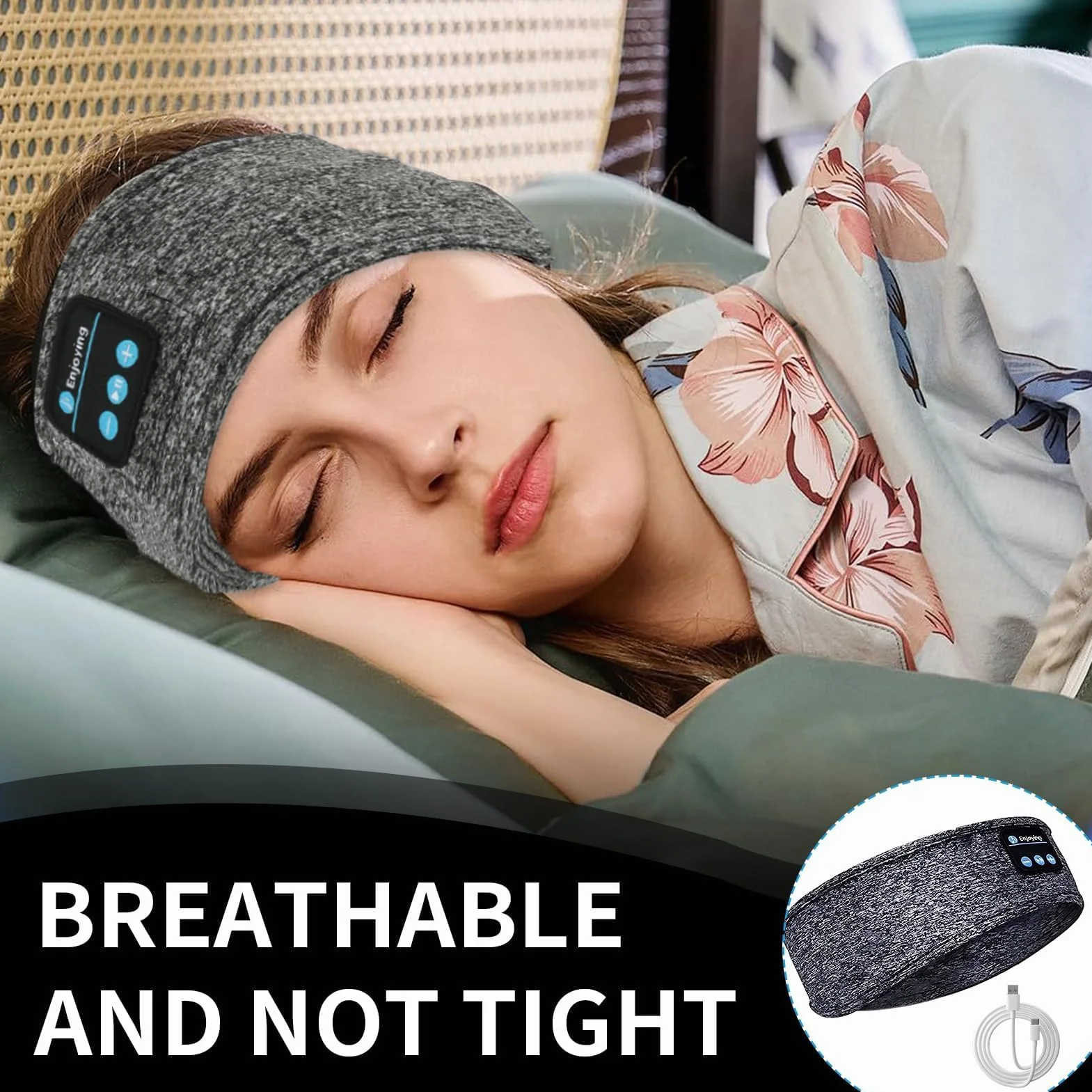 Opaska na głowę Bluetooth do spania z głośnikami stereo HD, wielofunkcyjny zestaw słuchawkowy do spania, zmywalna maska nocna, do uprawiania sportu, jogi, podróży, najwyższy komfort dla osób