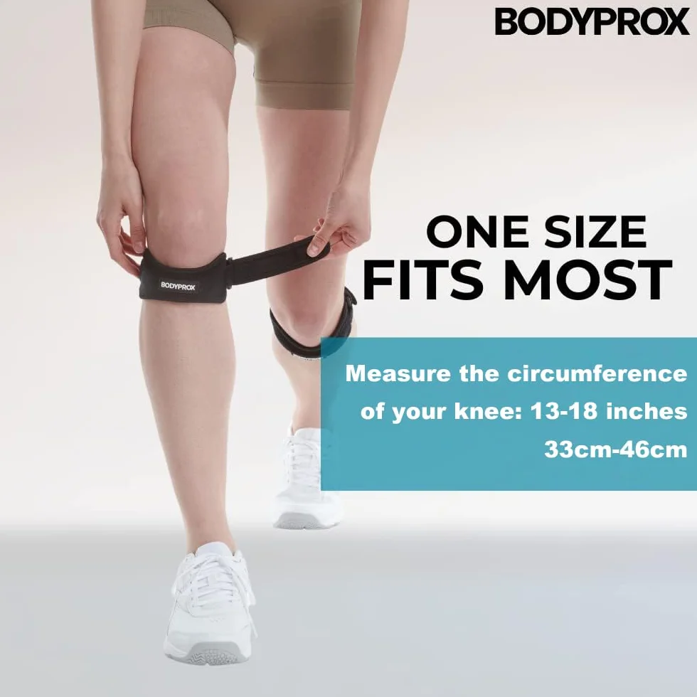 Bodyprox Patella Pas na kolano z paskiem łagodzącym ból kolana, do wędrówek, piłki nożnej, koszykówki, biegania, swetrów, kolan, tenisa, zapalenia ścięgien, siatkówki i przysiadów, 2 szt