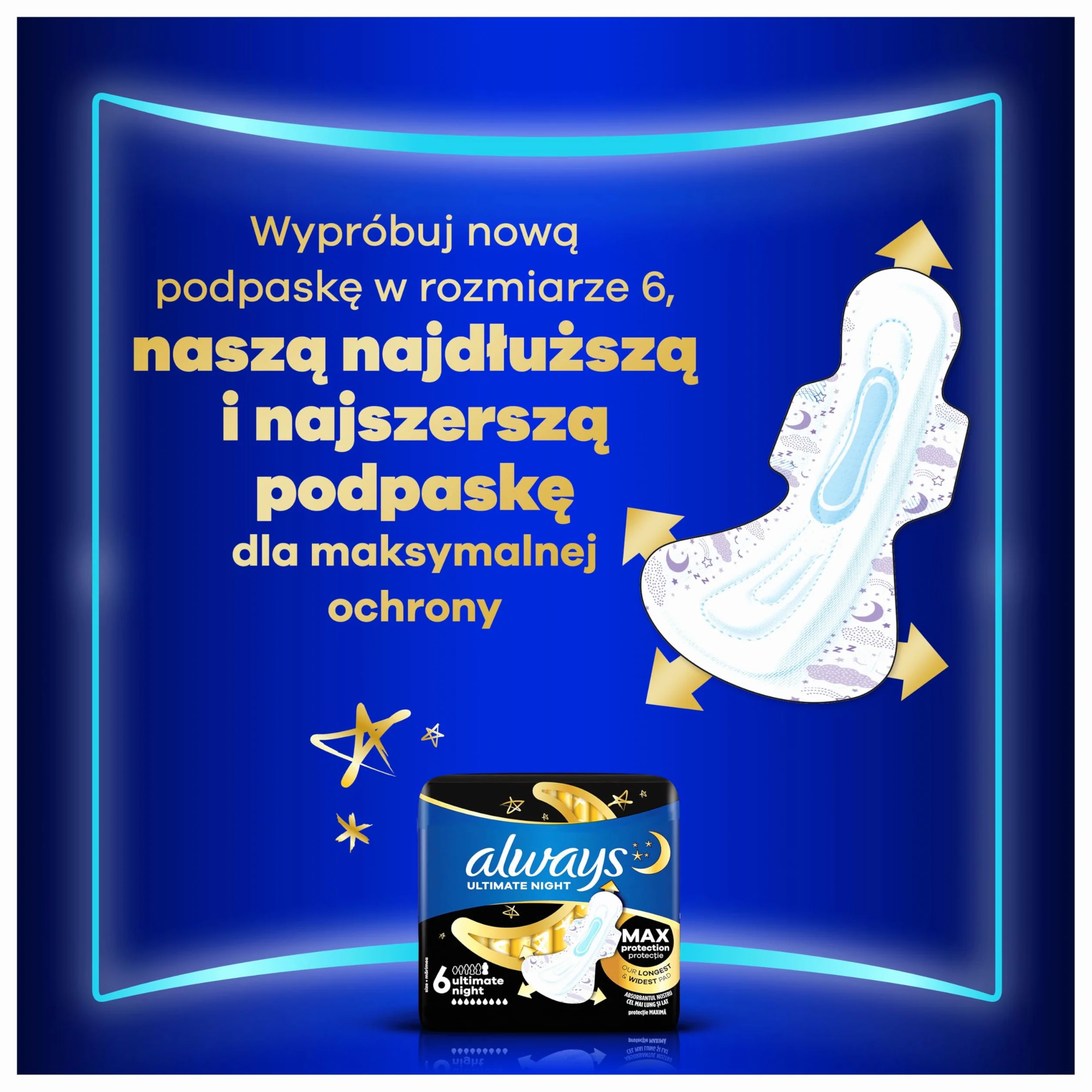 Always Ultra Podpaski Secure Night Extra rozmiar 5 ze skrzydełkami x32