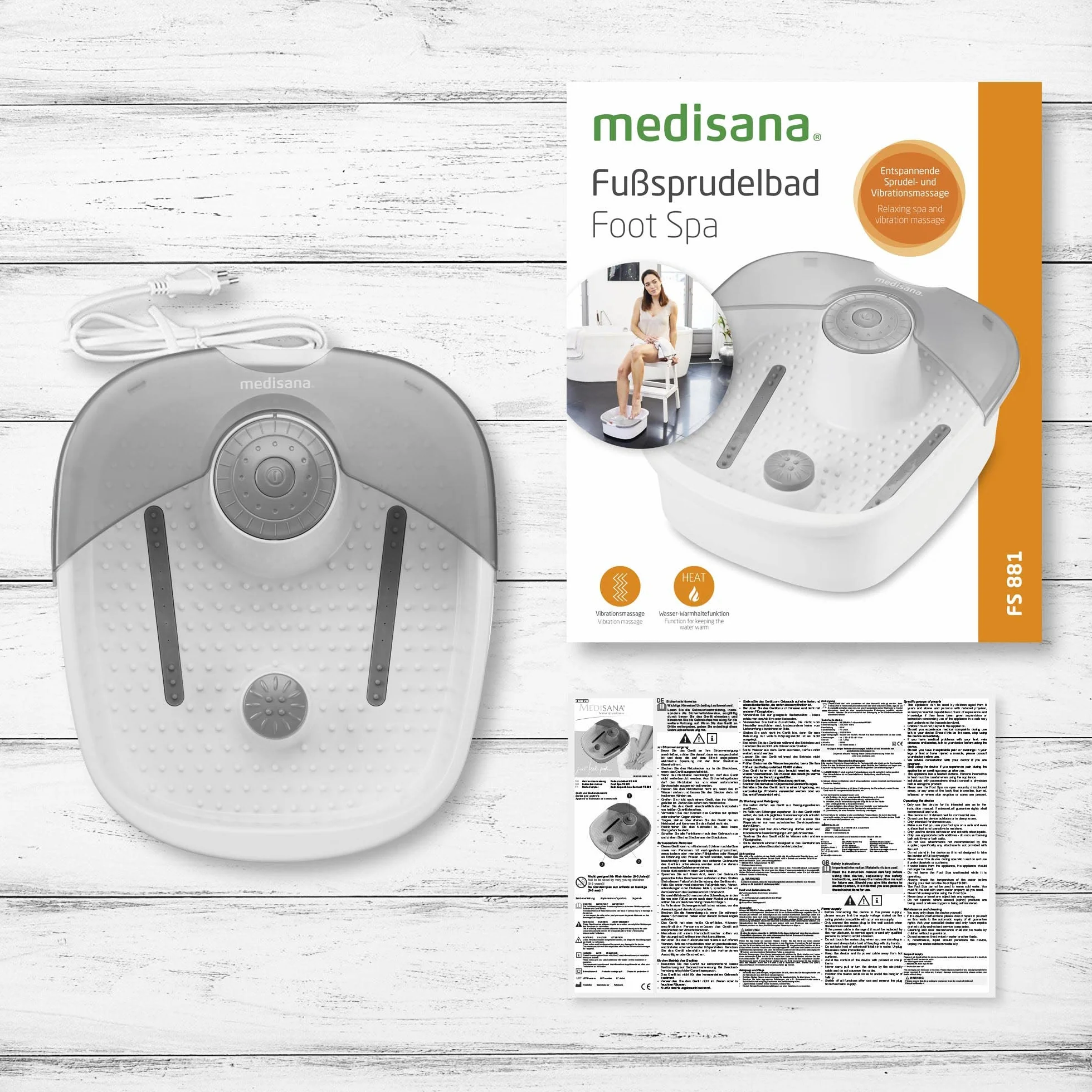 Medisana FS 881 Foot Spa z masażem stref refleksyjnych stóp, elektryczna kąpiel stóp z podgrzewaniem