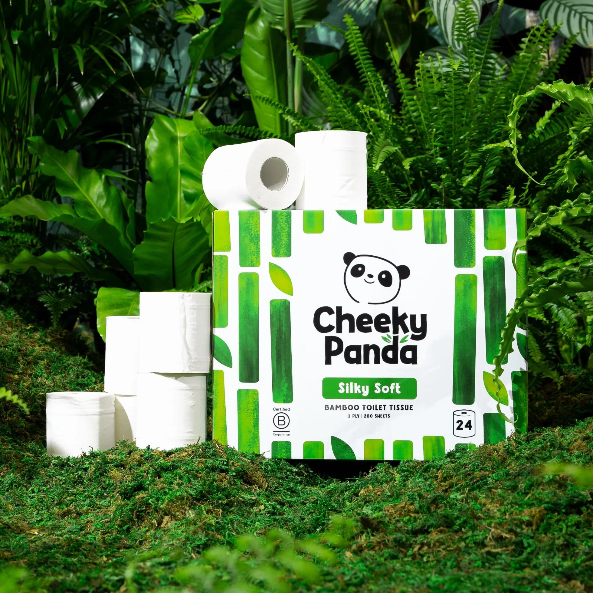 Cheeky Panda Bambusowe rolki toaletowe – 24 rolki 3-warstwowego papieru toaletowego | opakowanie bez plastiku | zrównoważony papier bibułowy | biały
