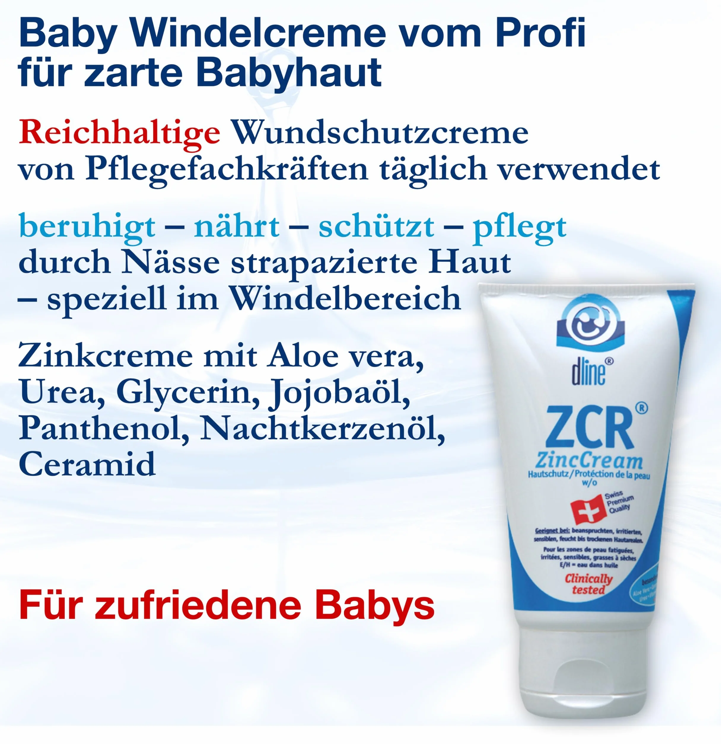 dline ZCR-ZincCream 50ml, für Pflege & Schutz trockener irritierter sensibler mazerierter Haut, reichhaltige dreiphasige Zinkcreme, w/o, Lipide 33%, Tube (1 x 50 ml)