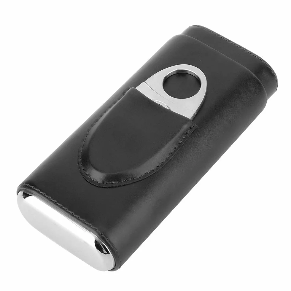 Etui na Cygara z Nożem i Pudełkiem, Podróżne dla Mężczyzn, Torba do Noszenia na 3 Palcach, Wyściełane Drewno, Humidor (Czarne)
