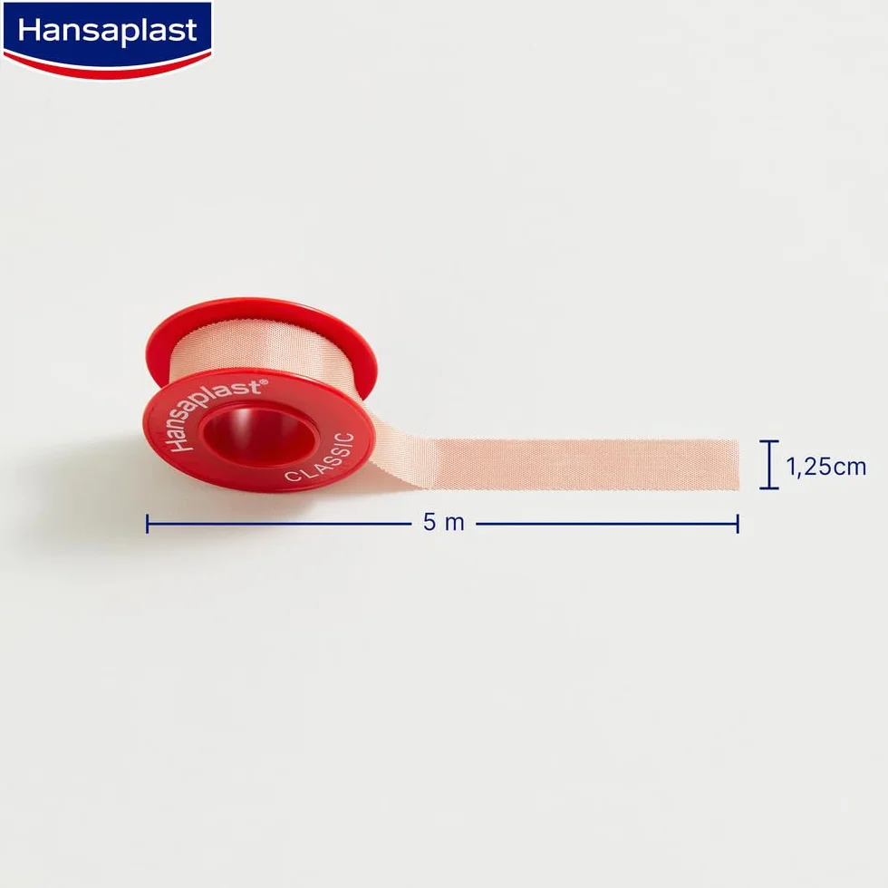 Hansaplast Fixation Plaster Classic 5 m x 1,25 cm, łatwa do zerwania taśma o silnej przyczepności + Classic 5 m x 2,5 cm, szeroka rolka gipsu do bezpiecznego mocowania bandaży